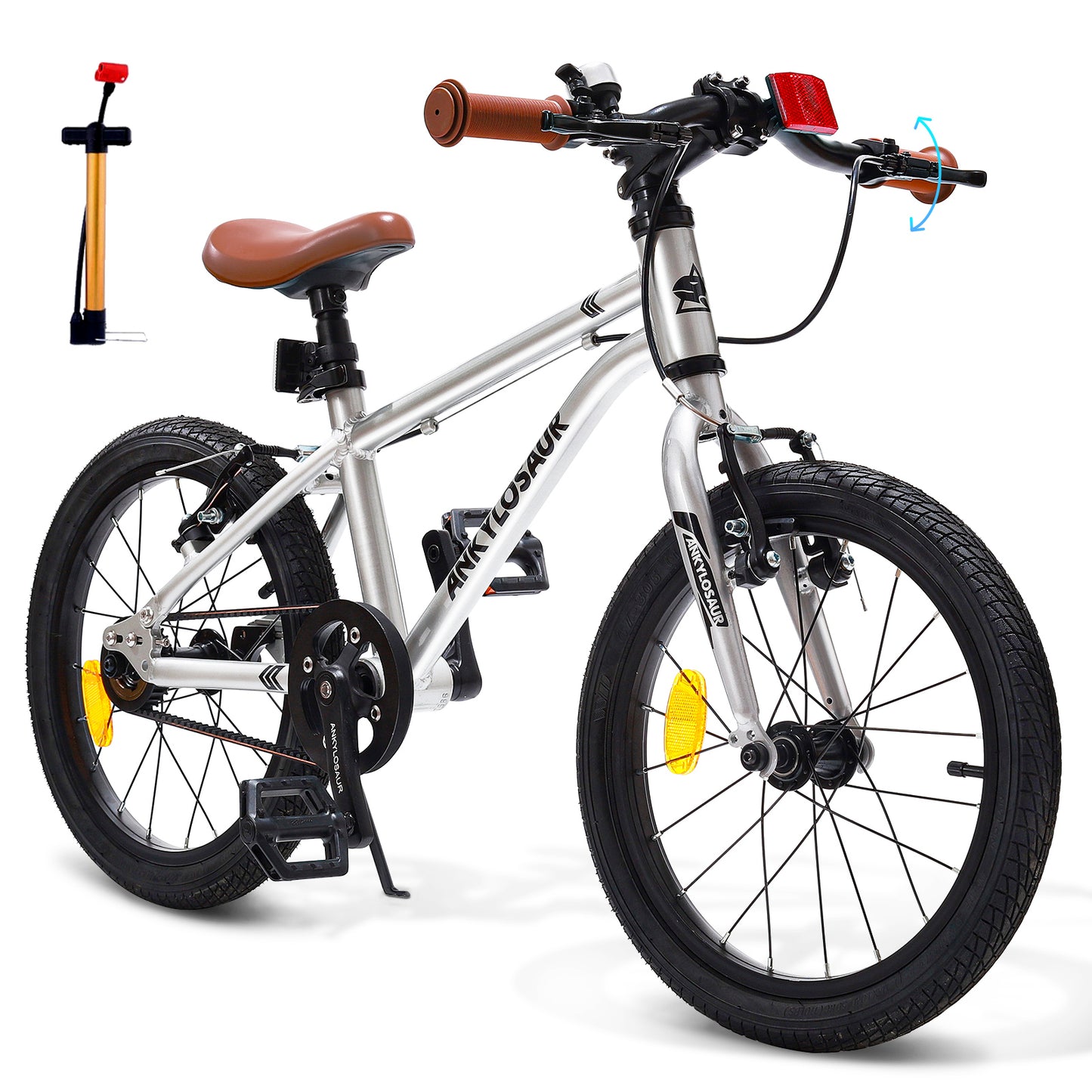 ANKLOSAUR 16" Kids Bike – Lightweight, Dual-Brake Bicycle for Ages 4-12, Black
