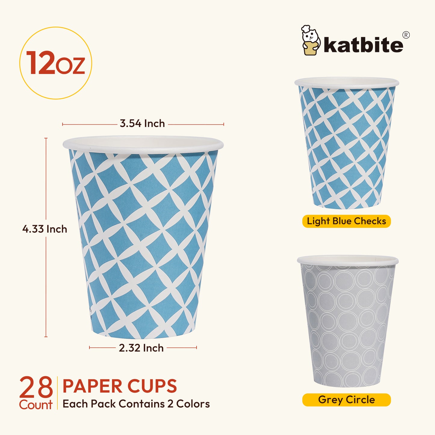 Katbite Disposable Paper Cups Eco-Friendly Biodegradable- Large 12 oz, 28 Count