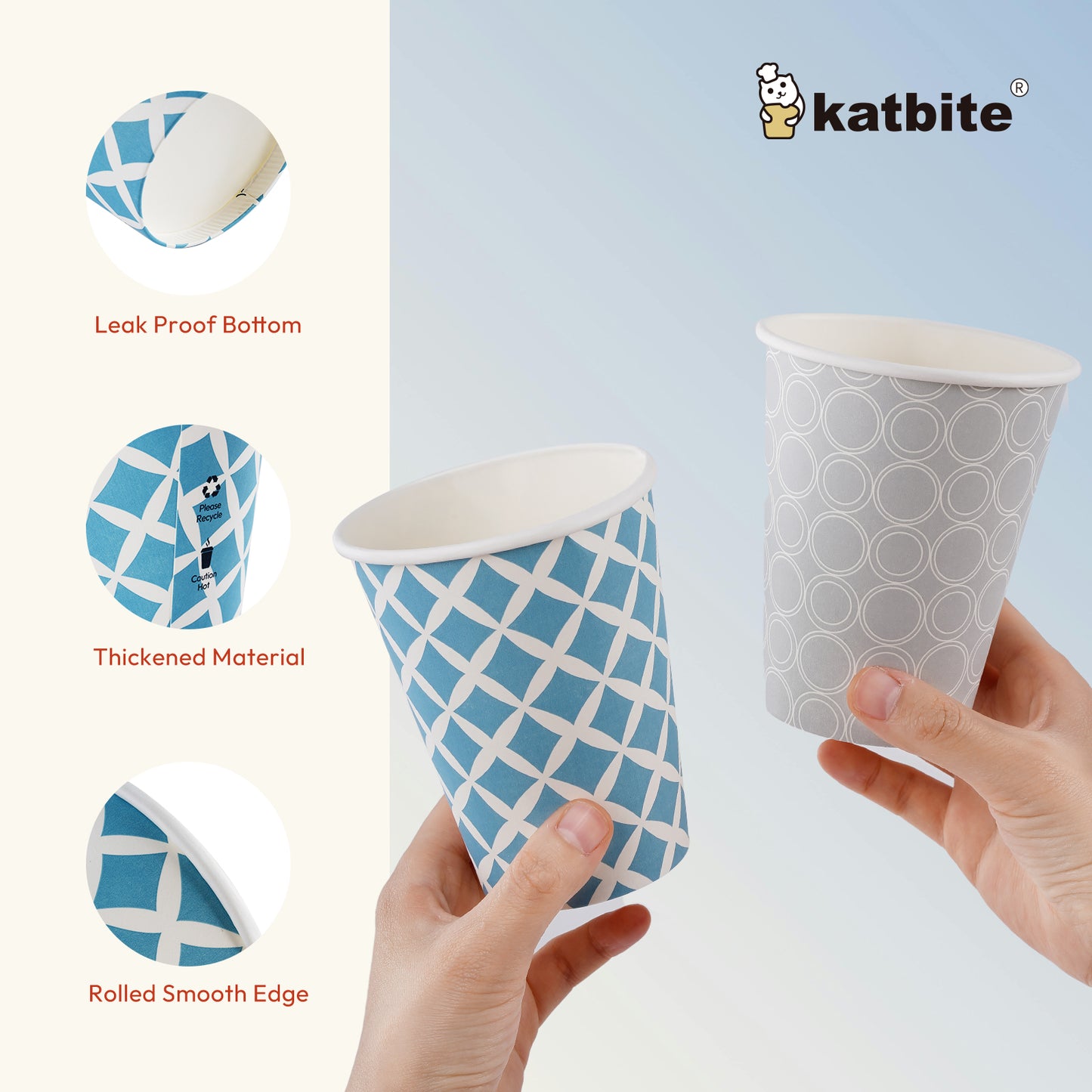 Katbite Disposable Paper Cups Eco-Friendly Biodegradable- Large 12 oz, 28 Count