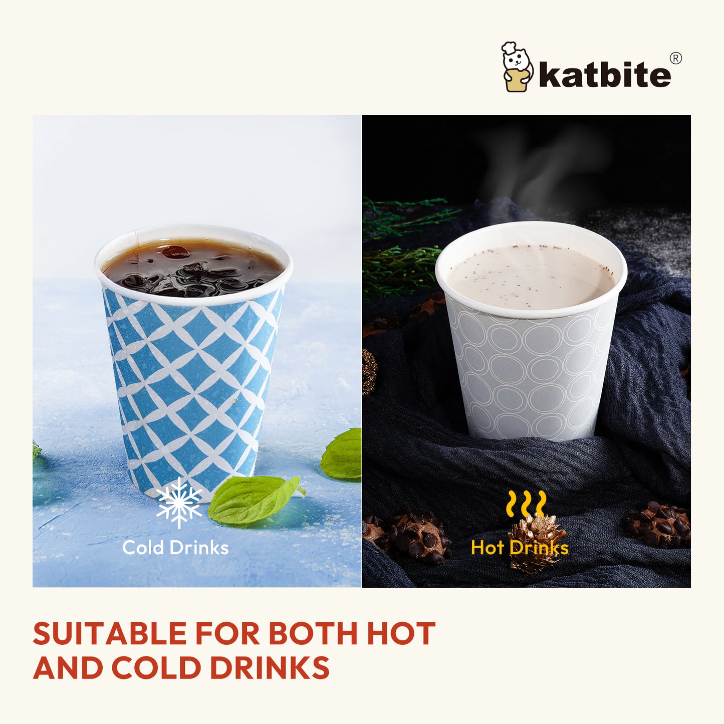 Katbite Disposable Paper Cups Eco-Friendly Biodegradable- Large 12 oz, 28 Count