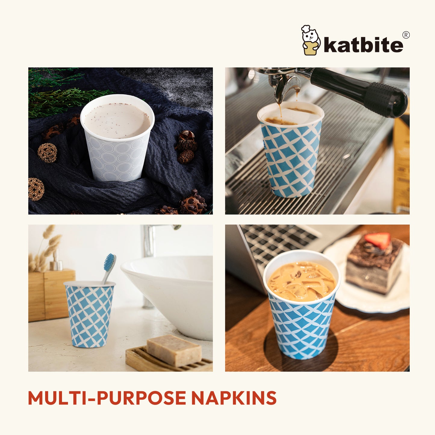 Katbite Disposable Paper Cups Eco-Friendly Biodegradable- Large 12 oz, 28 Count