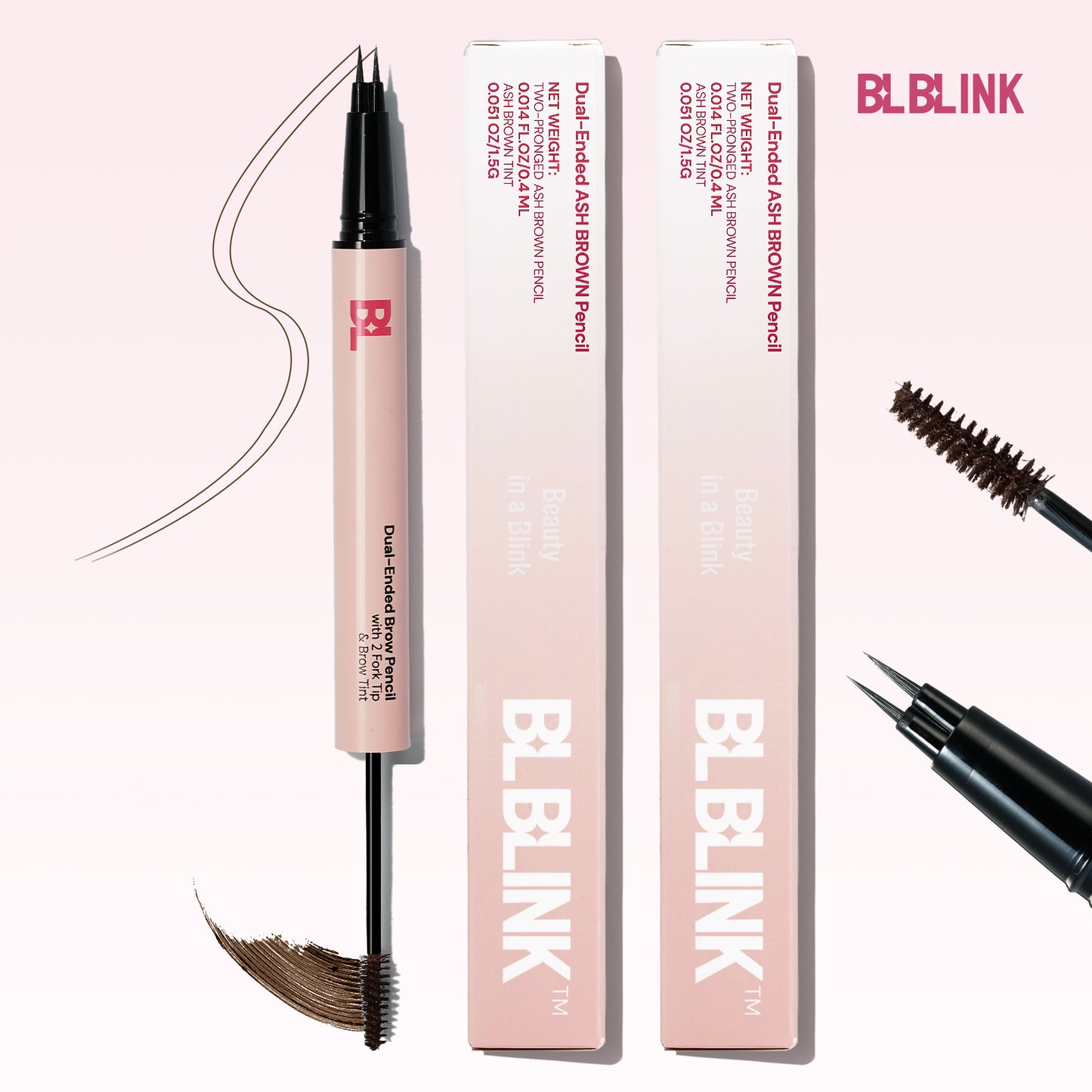 BLBLINK Double-Headed Eyebrow Pencil, Light Grey Brown, 1.5g Each, 2-Pack