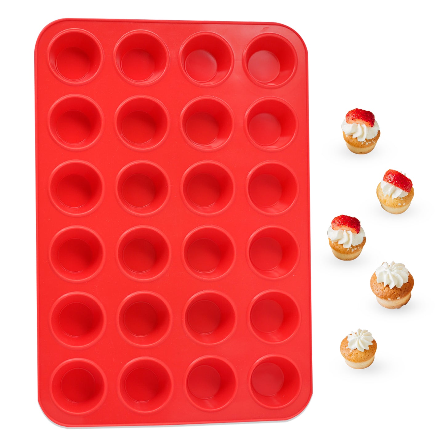 Katbite Silicone Mini Muffin Pan 24 Cups Cupcake Pan Food Grade Silicone Molds for Baking,Red