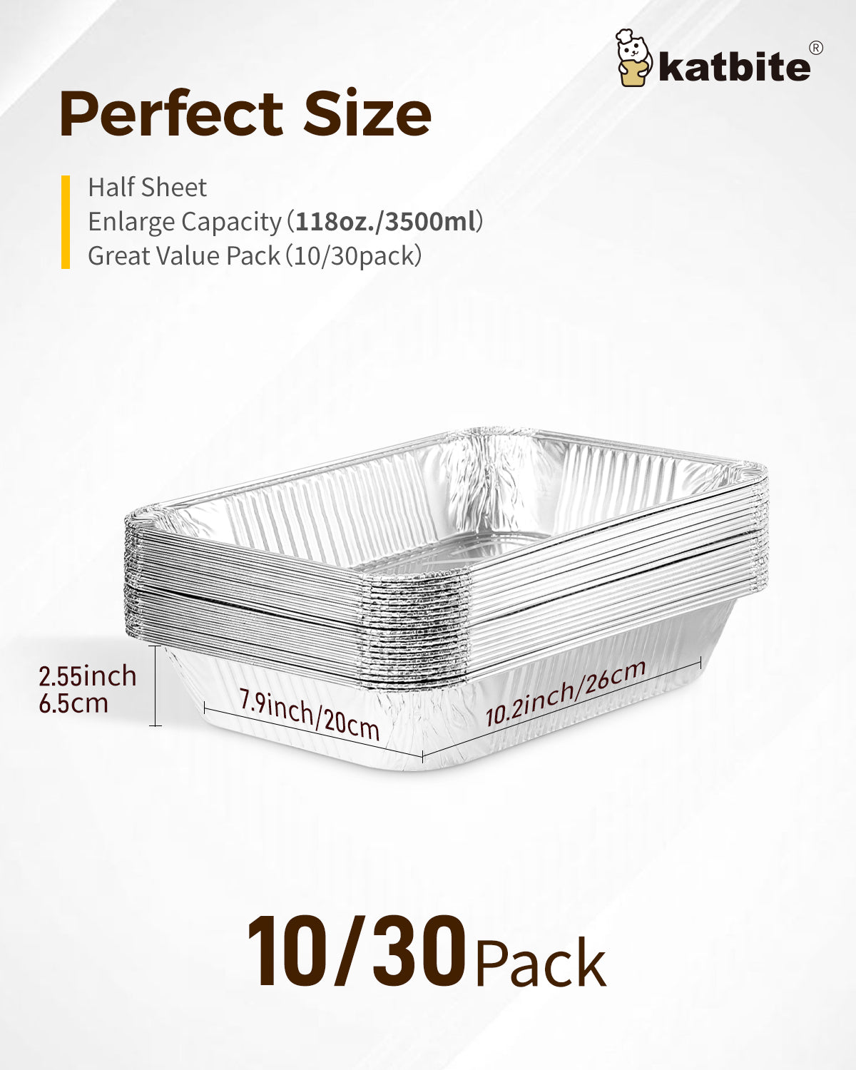 Katbite Heavy Duty 9x13 Aluminum Foil Pans, 10-Pack Disposable Baking Tray Set