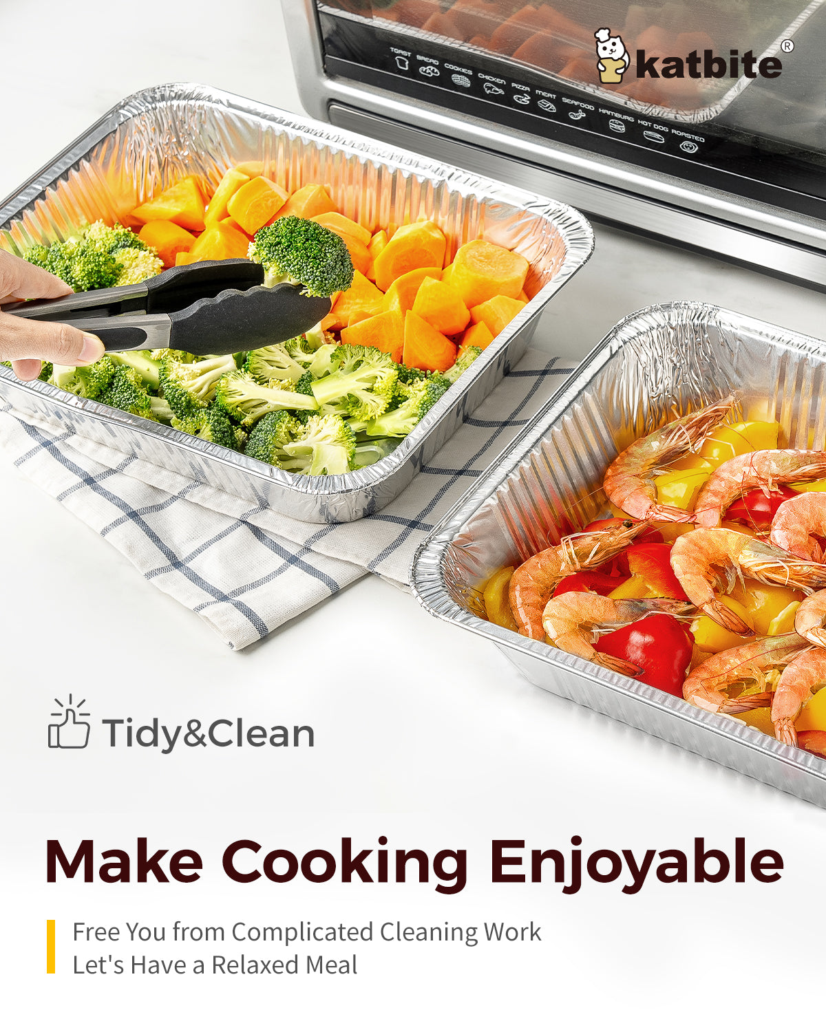 Katbite Heavy Duty 9x13 Aluminum Foil Pans, 10-Pack Disposable Baking Tray Set