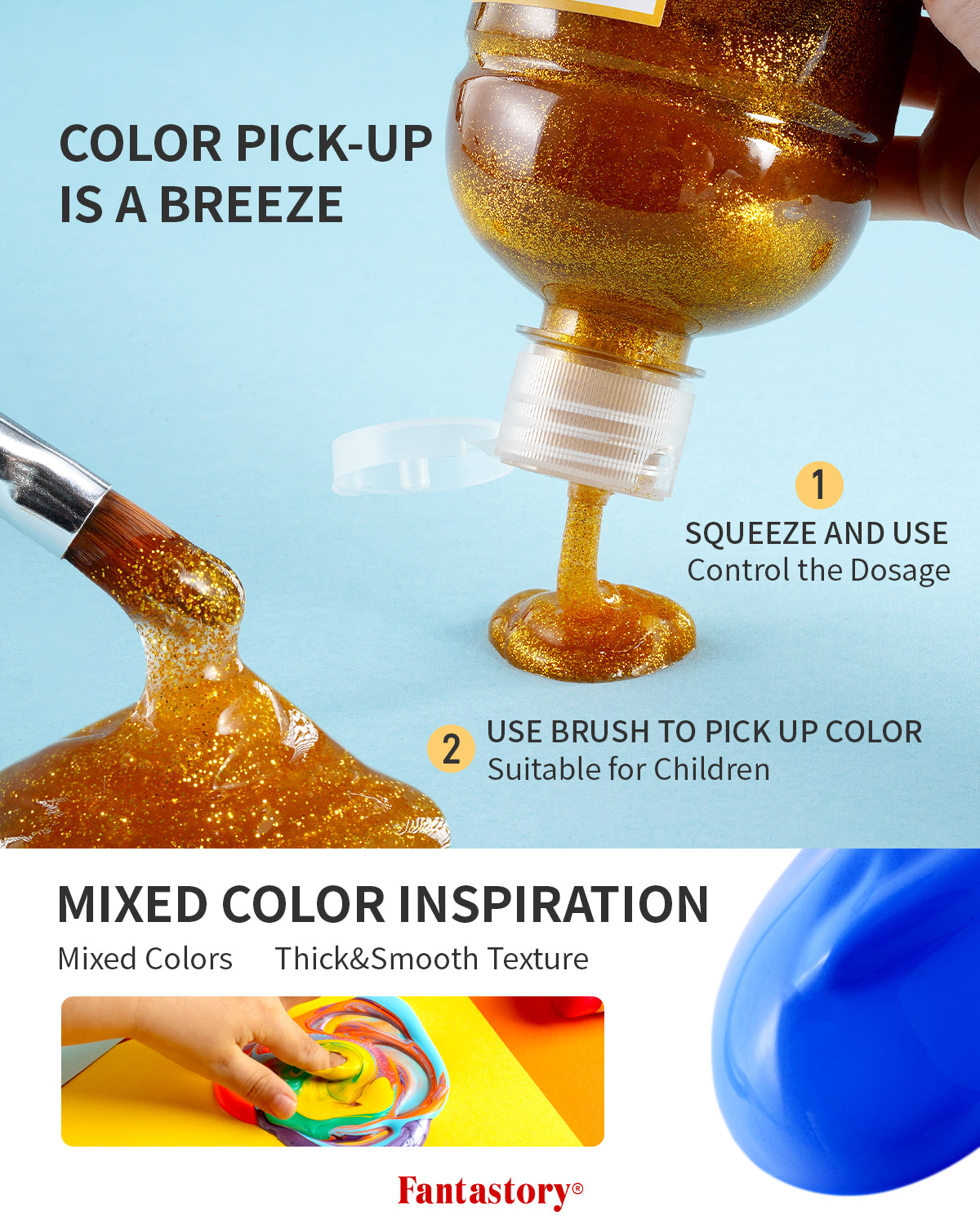 Fantastory Tempera Paint for Kids 12 Colors (16.9 oz Each) Washable Tempera Paint, Kids Poster Paint Sponge Painting, Non-Toxic Kids Paint Finger Paints Hand Paints Bottles Gifts