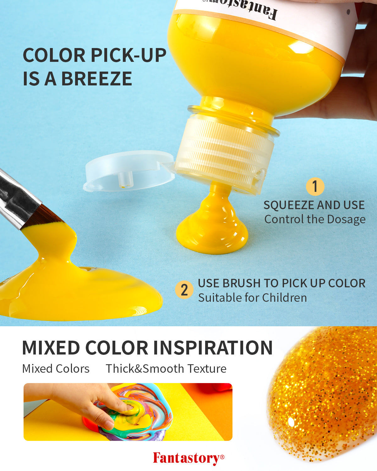 Fantastory Tempera Paint for Kids 12 Colors (8.4 oz Each) Washable Tempera Paint, Kids Poster Paint Sponge Painting, Non-Toxic Kids Paint Finger Paints Hand Paints Bottles Gifts