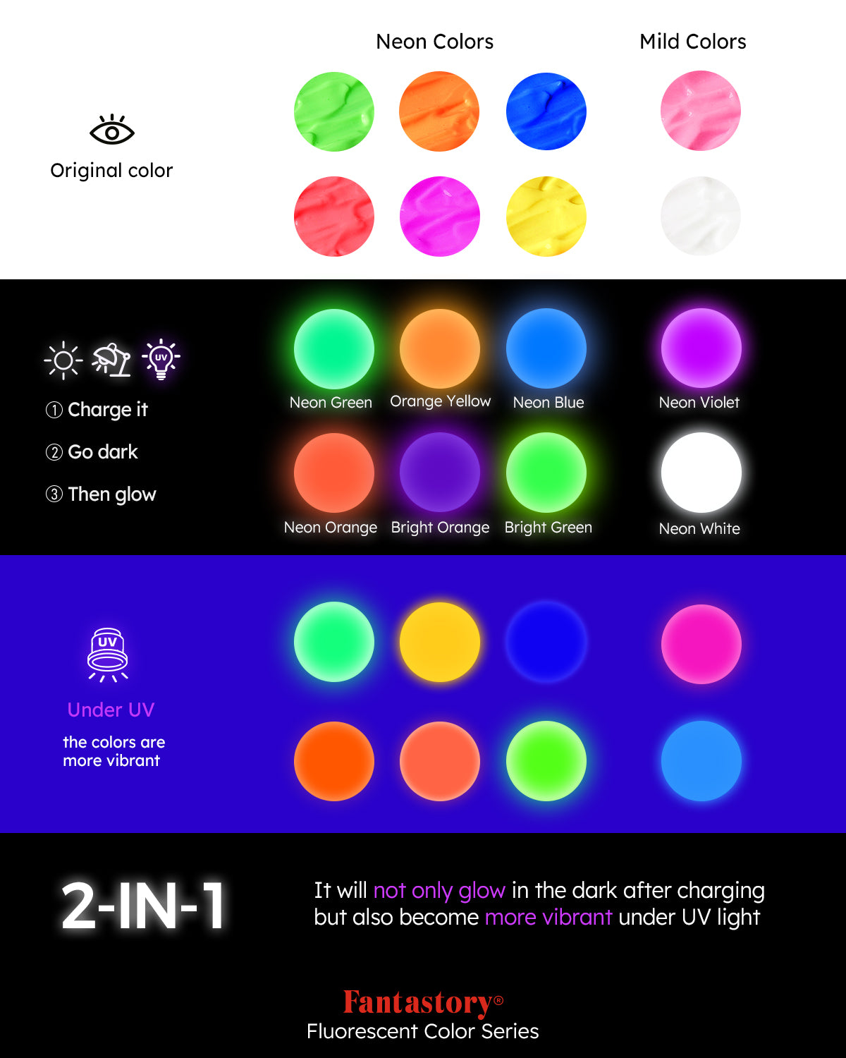 Glow in The Dark Paint,8 Bright Colours Liquid Luminous Paint, Neon Paints Glow in Dark for Painting
