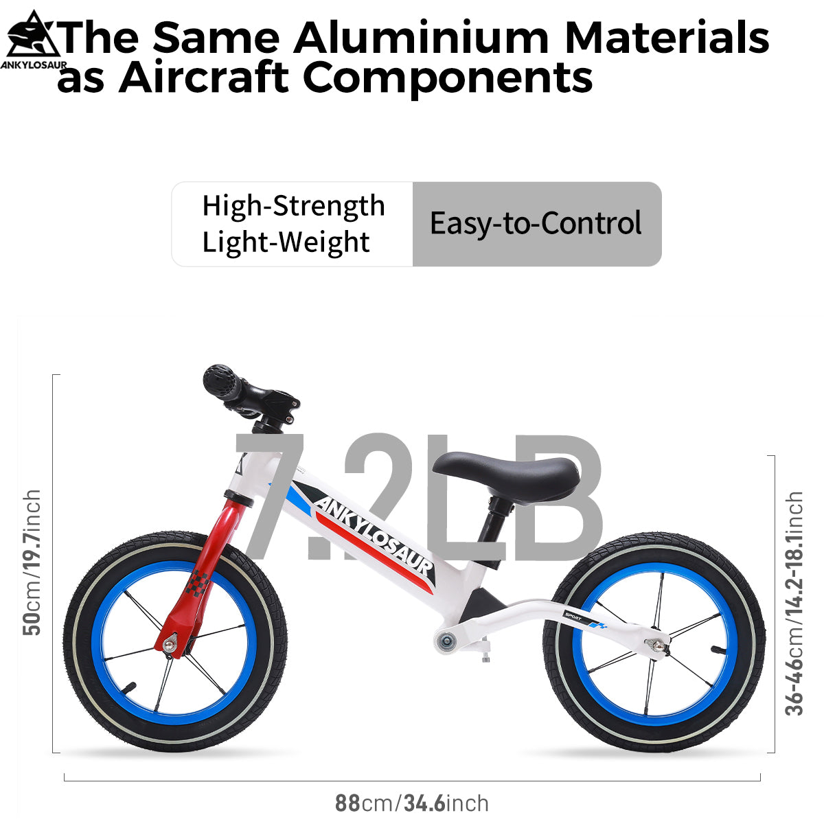 ANKLOSAUR No Pedal Balance Bike, 12" Toddler Bicycle with Adjustable Seat Height Ages 2-5