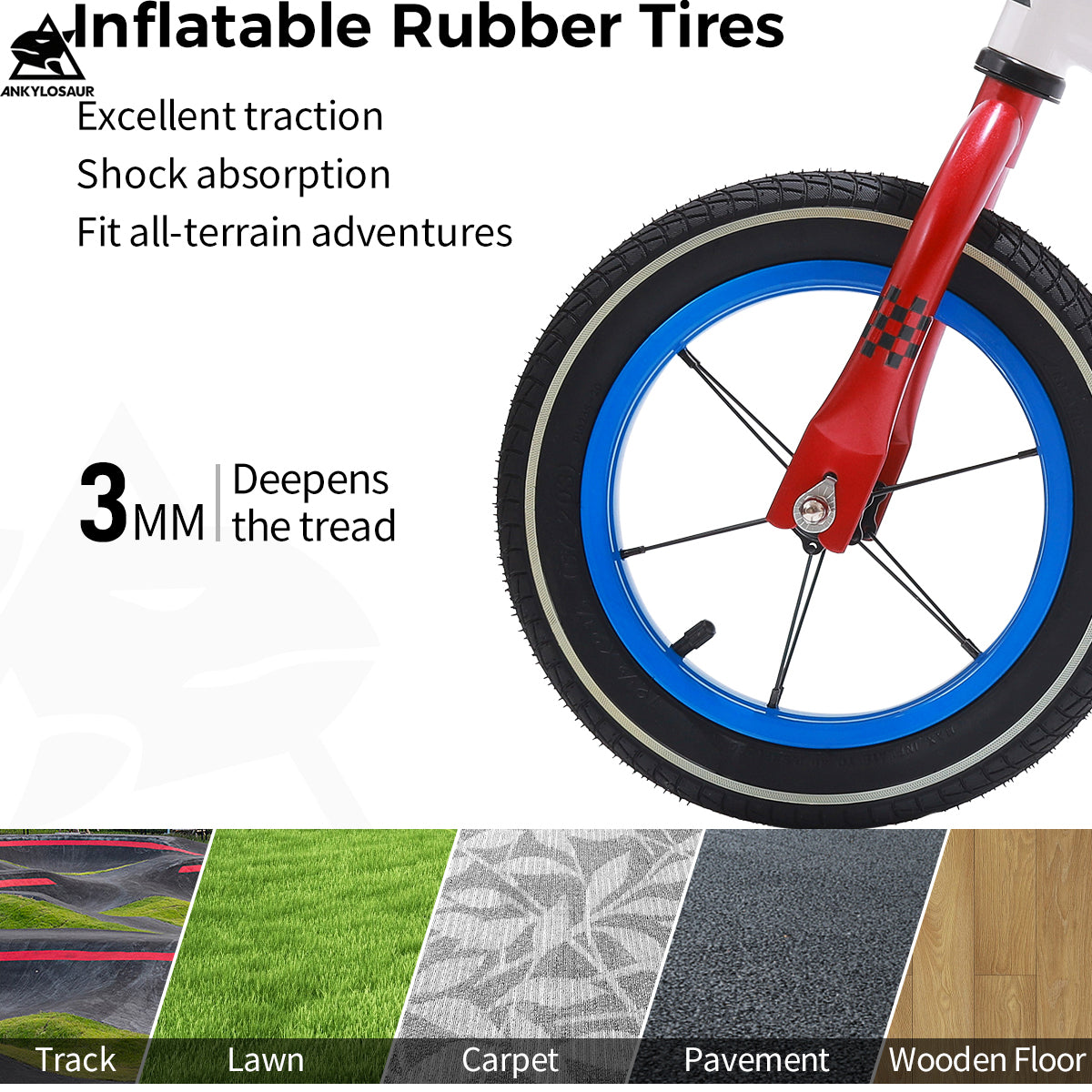 ANKLOSAUR No Pedal Balance Bike, 12" Toddler Bicycle with Adjustable Seat Height Ages 2-5