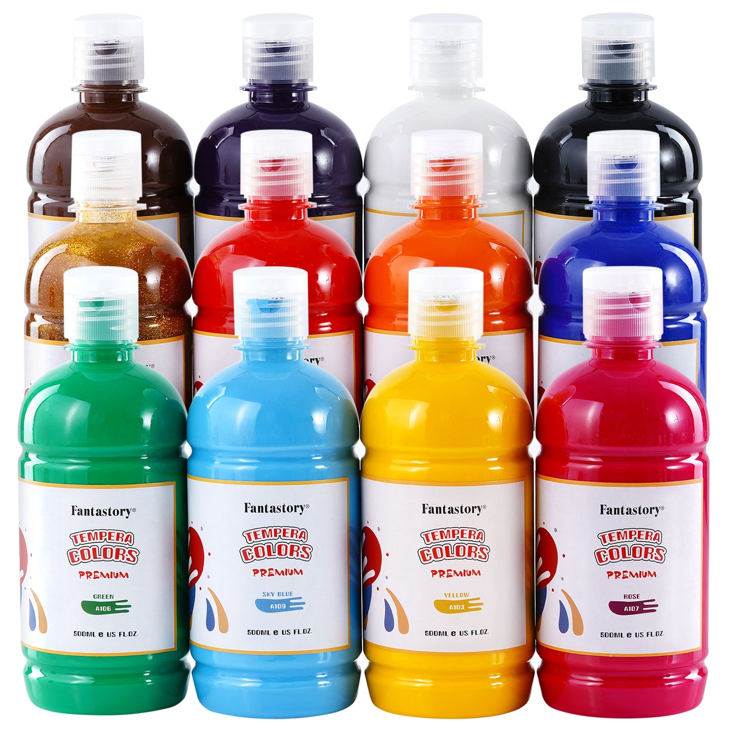 Fantastory Tempera Paint for Kids 12 Colors (16.9 oz Each) Washable Tempera Paint, Kids Poster Paint Sponge Painting, Non-Toxic Kids Paint Finger Paints Hand Paints Bottles Gifts