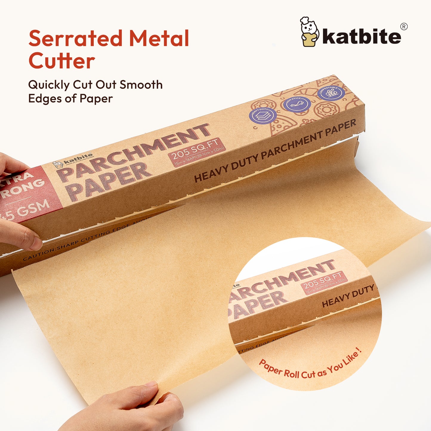 Katbite Heavy Duty Unbleached Parchment Paper Roll for Baking, 15 in x 164 ft, 205 sq.ft, Brown