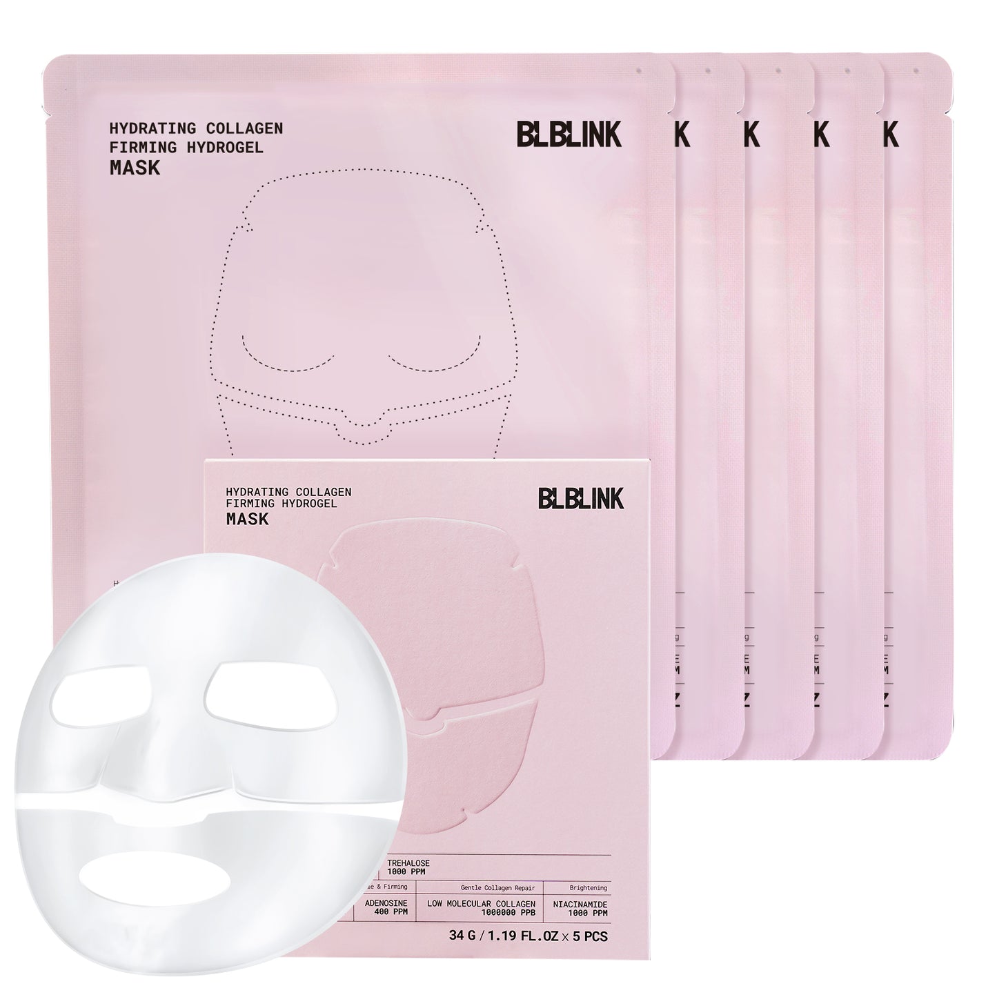 BLBLINK Hydrogel Face Mask, 5-Pack – Cooling Gel Sheet for Deep Hydration, Soothing & Firming, All Skin Types