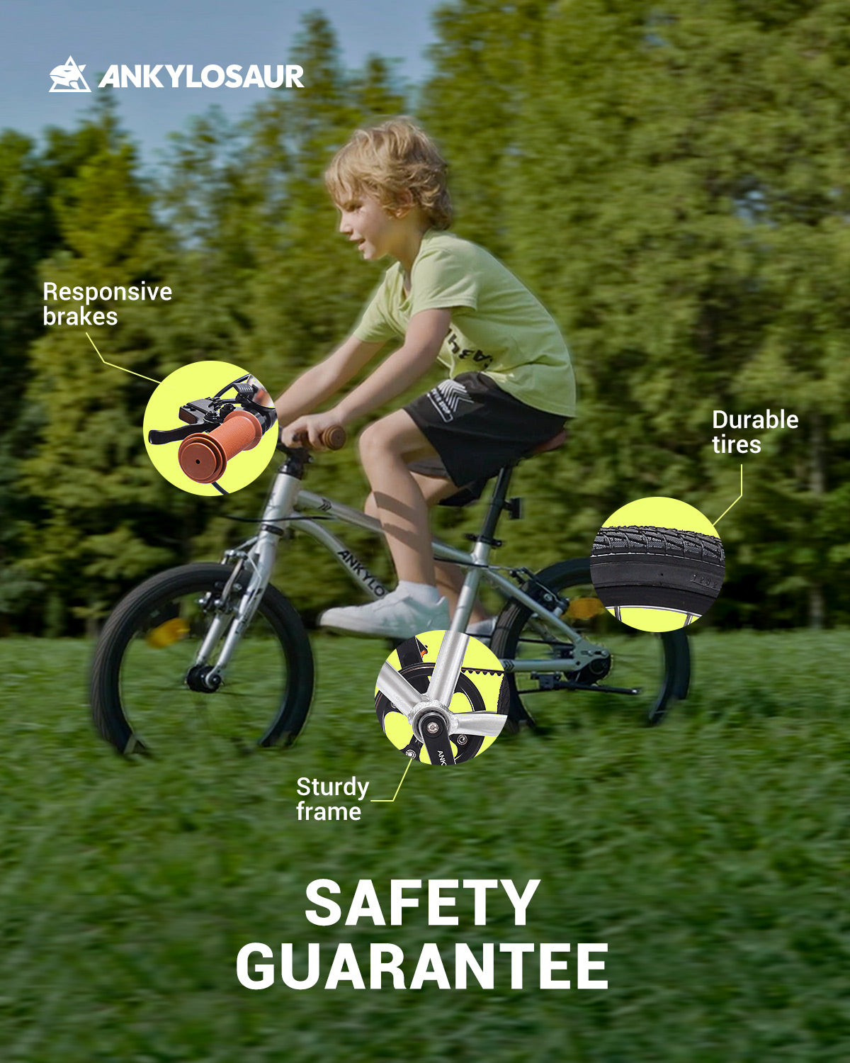 ANKLOSAUR 16" Kids Bike – Lightweight, Dual-Brake Bicycle for Ages 4-12, Black