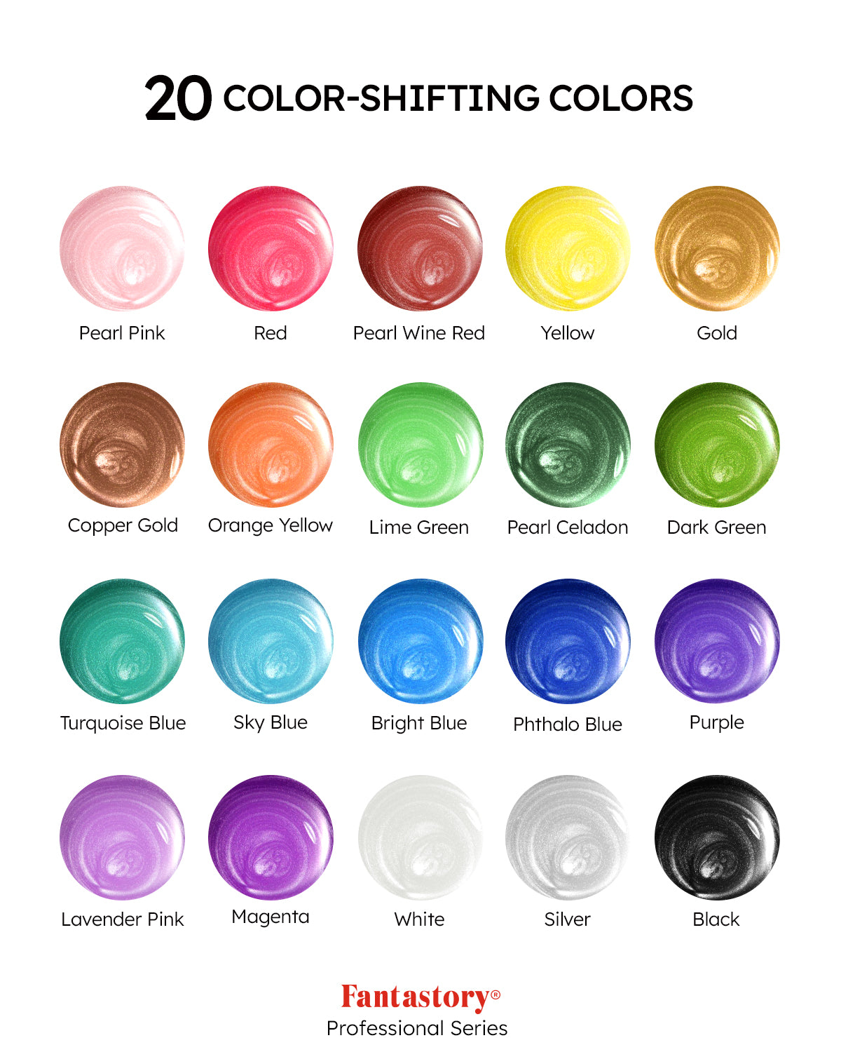 Fantastory Metallic Iridescent Acrylic Paint Set with 12 Brushes, 20 x 2oz Metallic Colors, Color-Shifting, Craft Paint Kit, Metal/Canvas/Rock/Stone/Ceramic/Model/Wood Painting