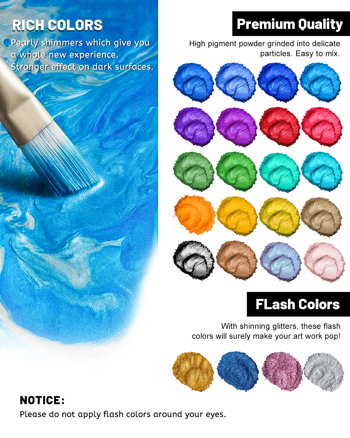 Fantastory Mica Powder for Epoxy Resin, 24 Colors Cosmetic Grade Resin Pigment Powder(0.35oz/10g), Incl. 5 Jars Glitter Mica Powders for Candle Making, Car Freshies, Soap, Bath Bomb, Crafts, Slime