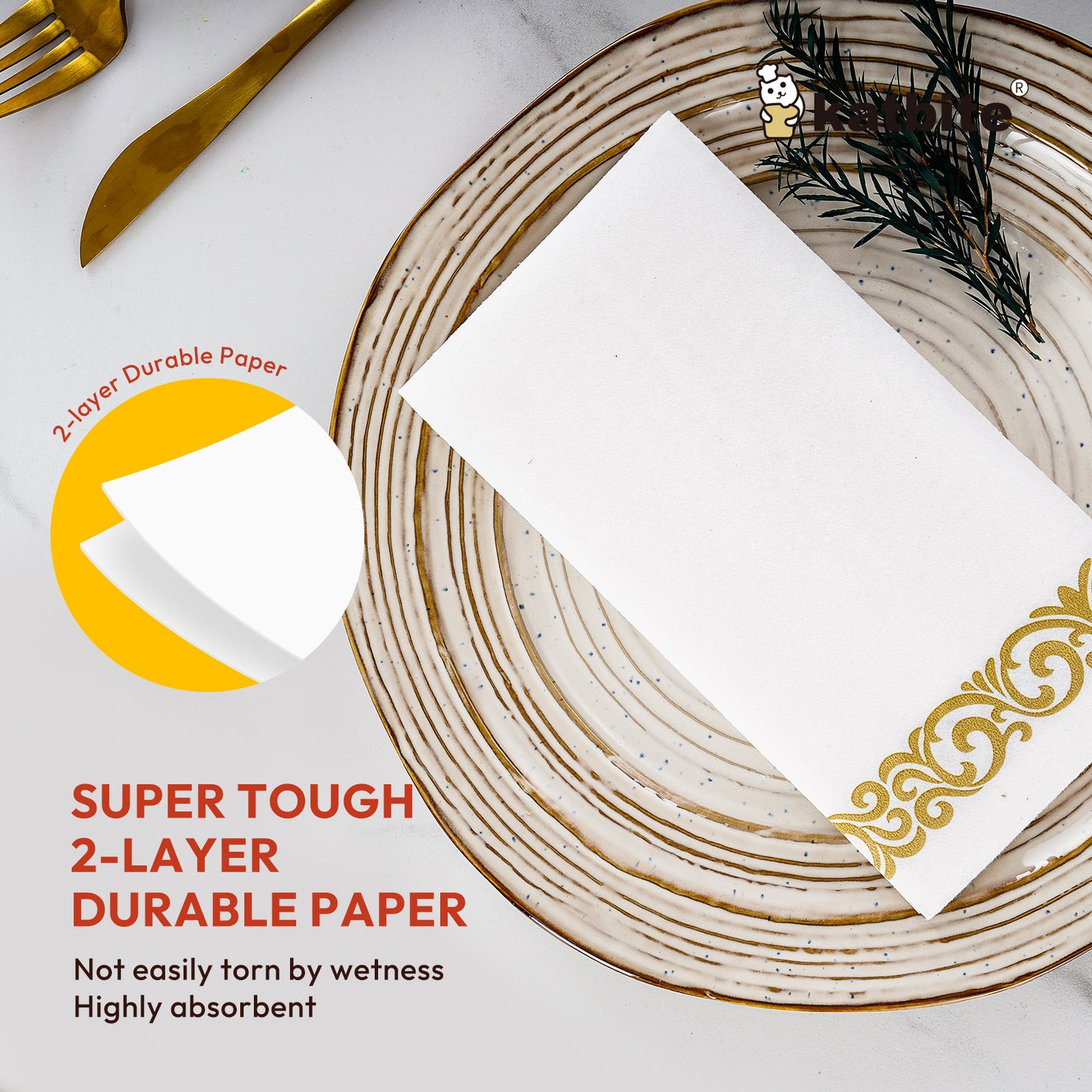 Katbite 50 Pack Gold Paper Napkins, Everyday Decorative Hand Towels Disposable- 8.5x 4-Inches Folded 4.9 stars out of 15 reviews (4.9)| 15 ratings