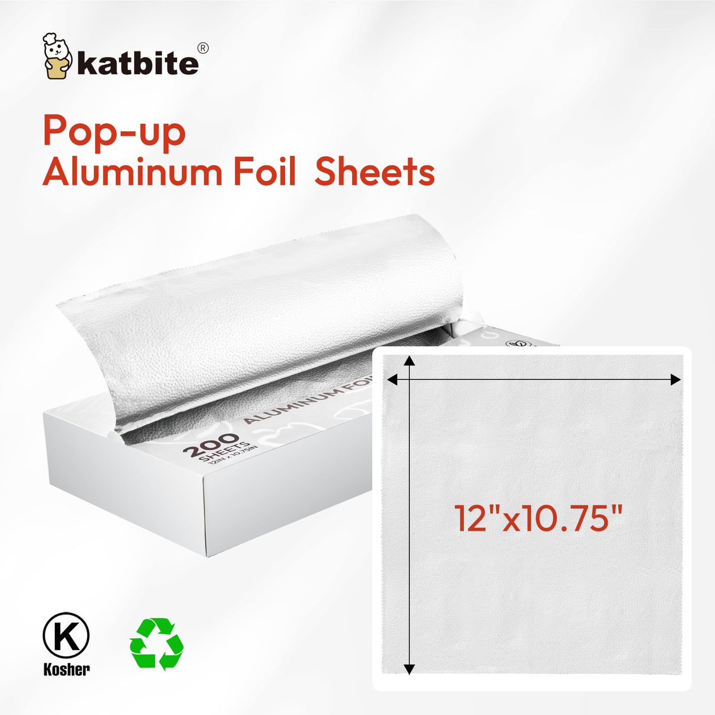 Katbite Pre-Cut Aluminum Foil Sheets, 200 Disposable Pop-Up Foil Wraps, 12 x 10.75 inches