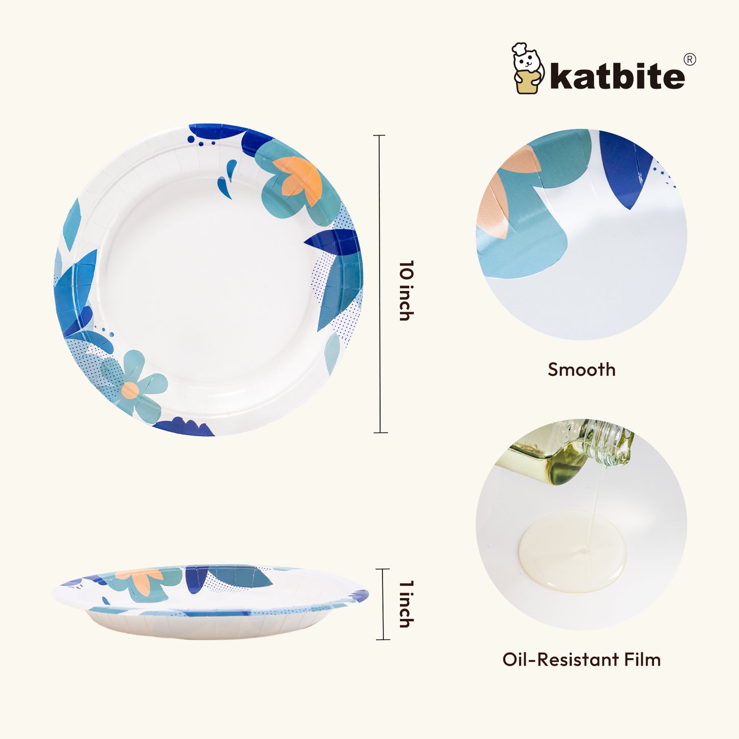Katbite Biodegradable Disposable Paper Plates, 10-Inch, 100 Count