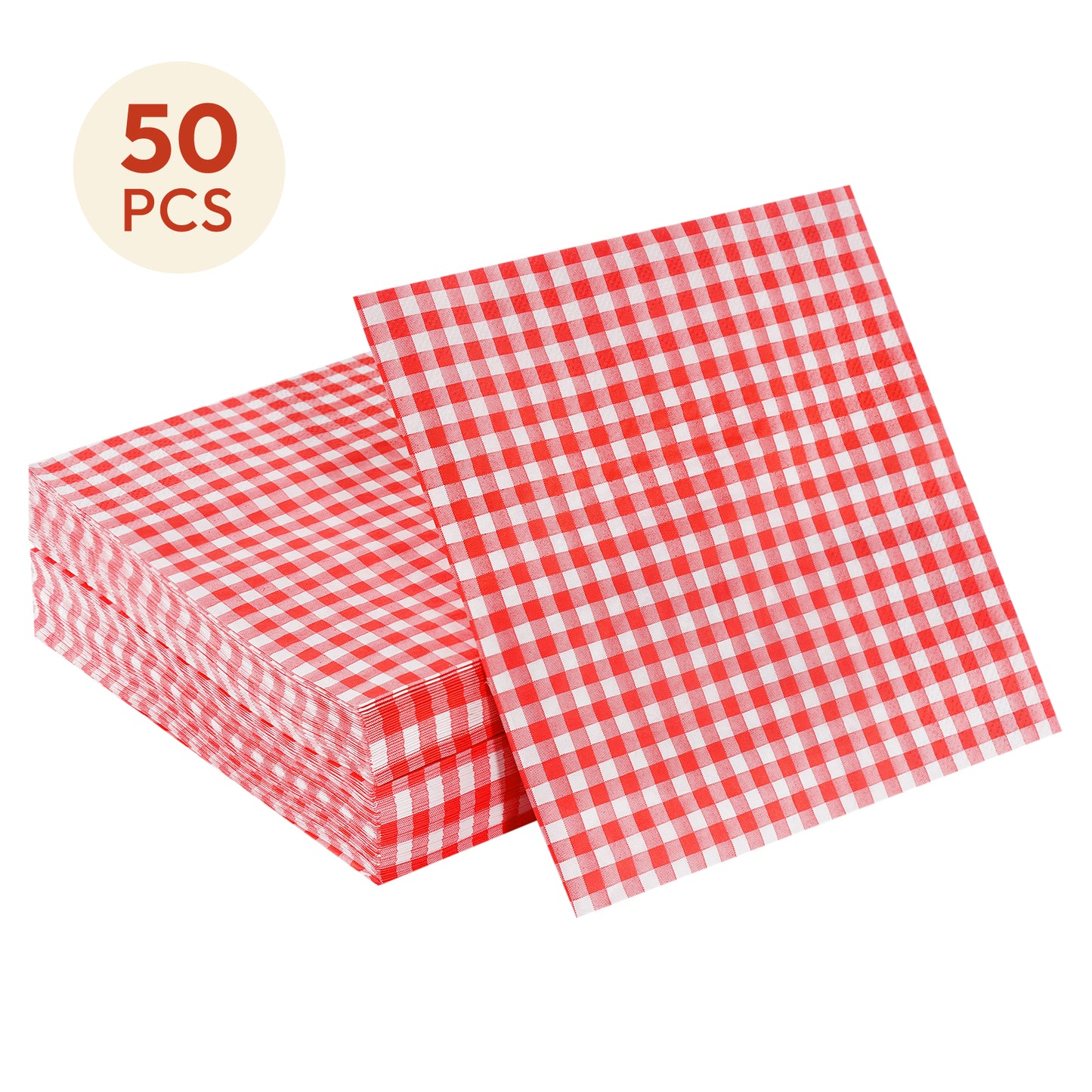 Katbite Disposable Paper Napkins Gingham Red and White, 6.5 inch, 50 Pcs