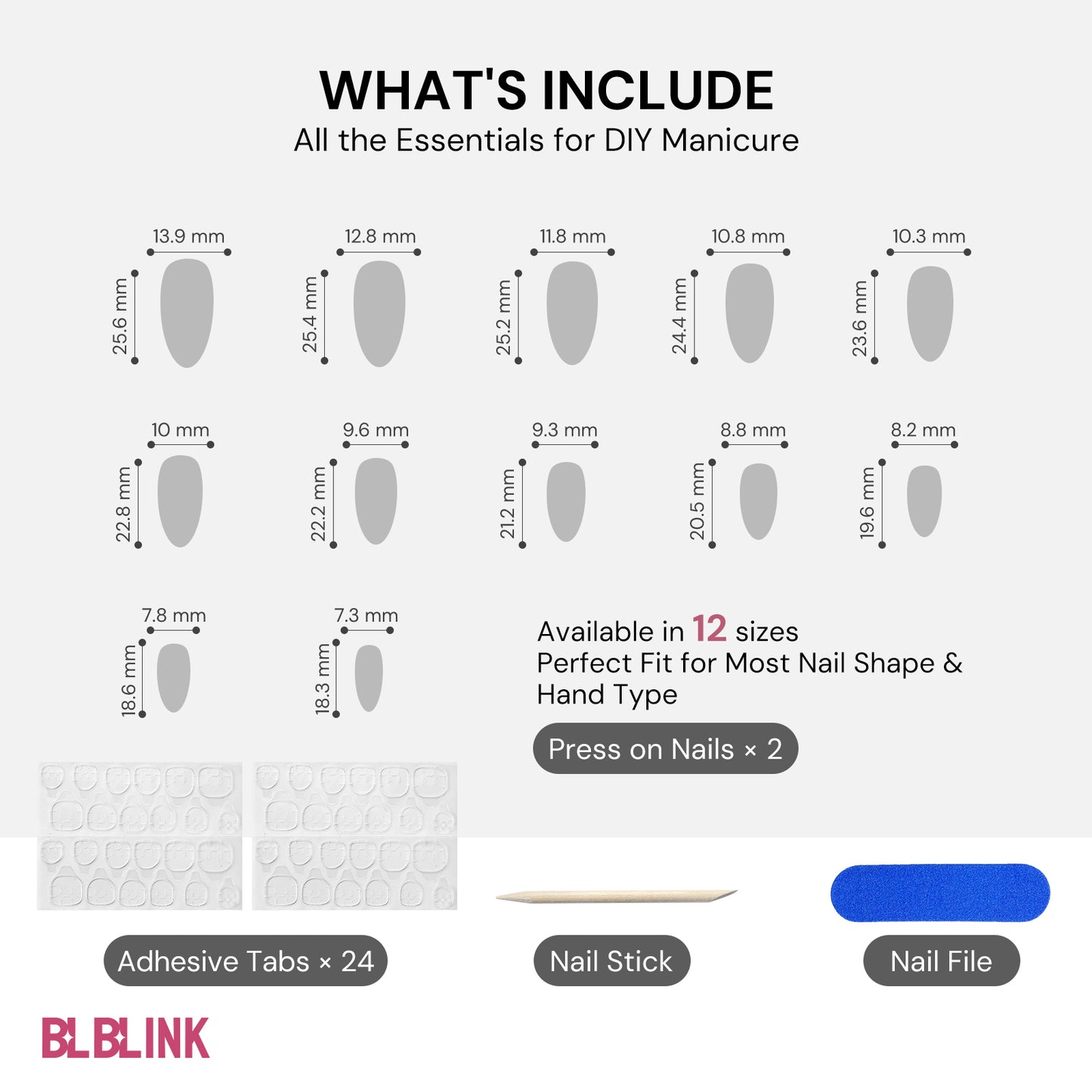 BLBLINK Everlasting 3D Press-On Nails – 24PCS Almond Shape with Water Drop Shell Design