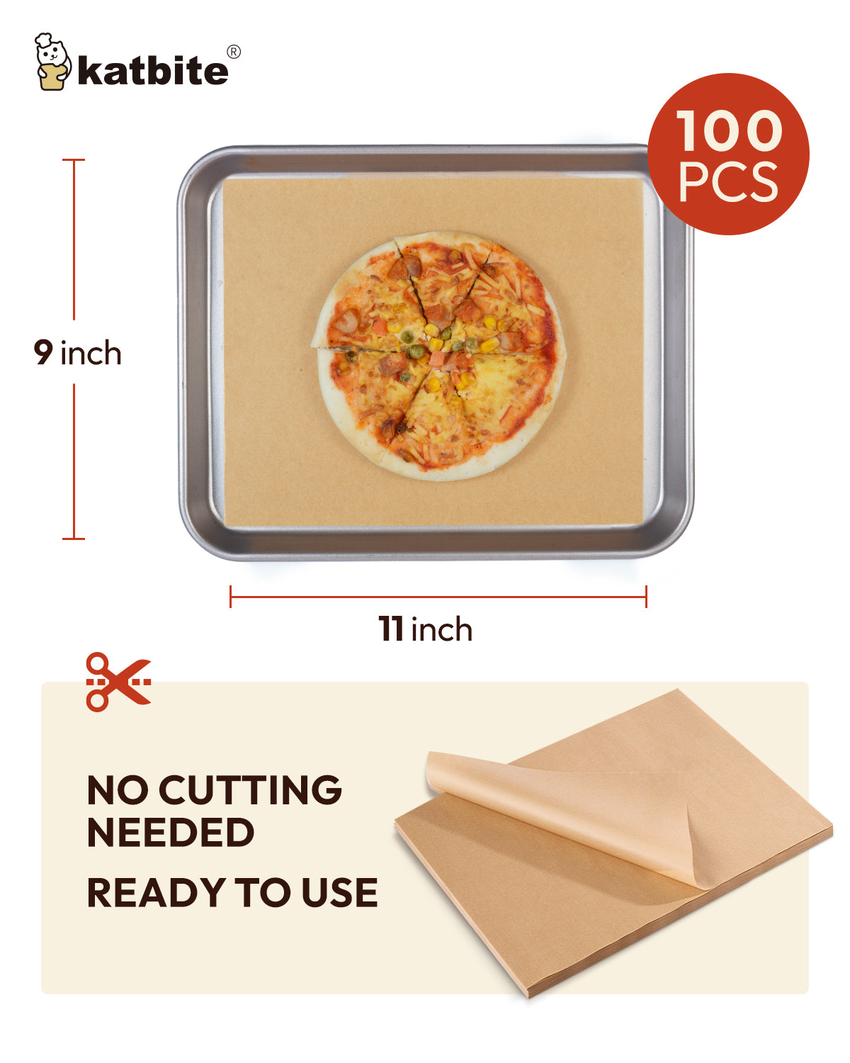 Katbite Air Fryer Paper Liners 9x11 Inch, 100 Pcs Disposable Non-Stick Sheets, Oil Resistant Basket Liners for XL Air Fryer & Toaster Oven