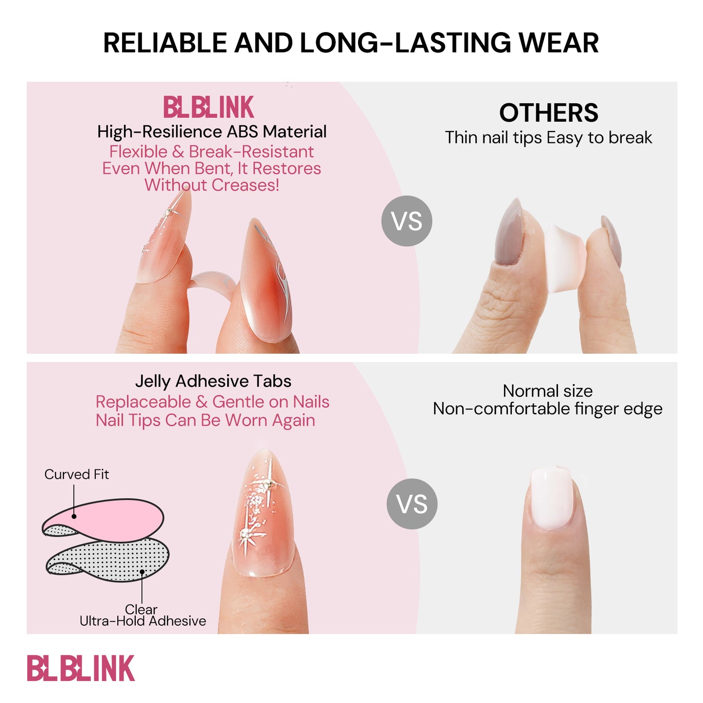 BLBLINK Cat Eye French Press-On Nails, 24PCS Square Shape, Multi-Color Design for Salon-Quality Style 