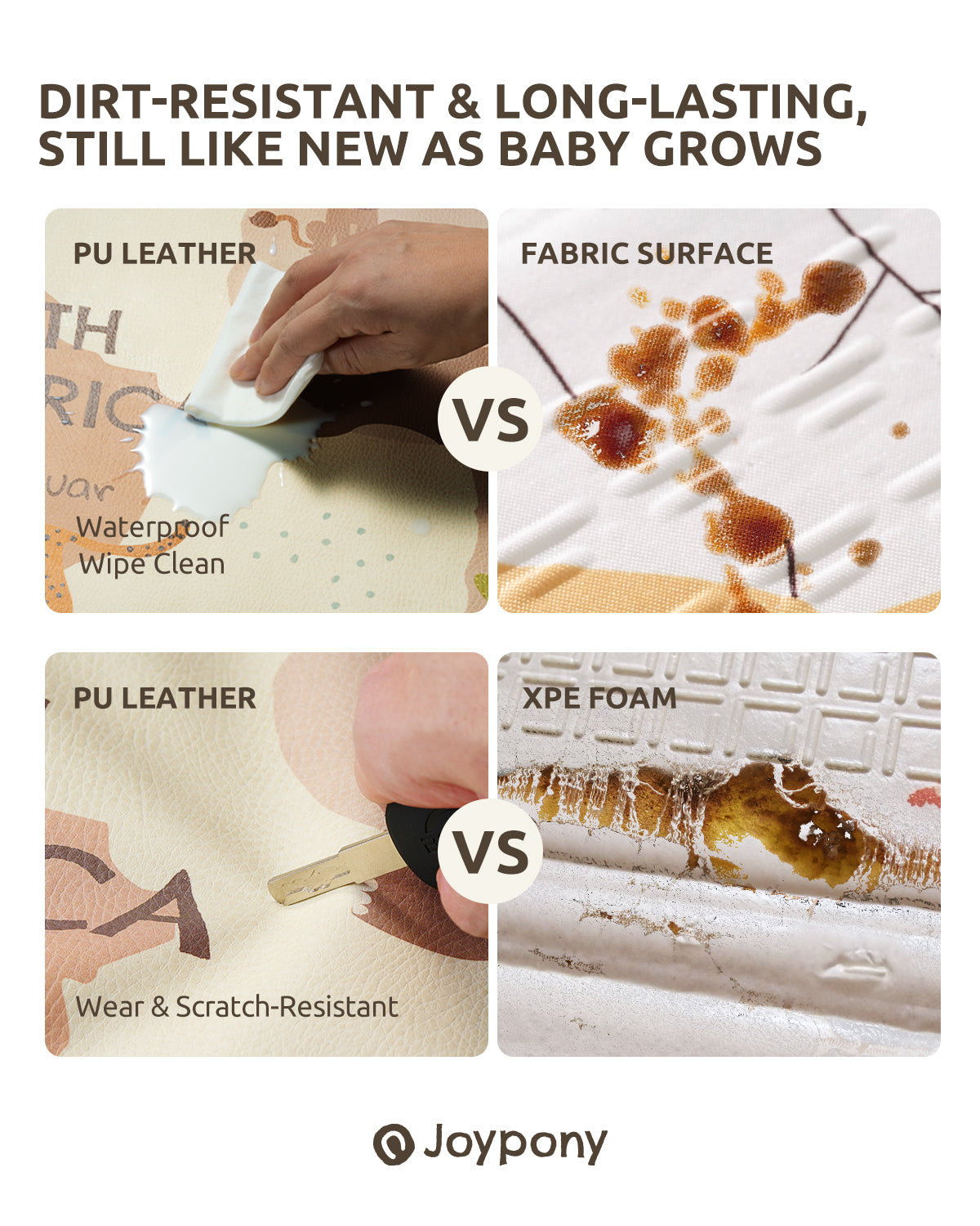 Baby Play Mat - Extra Thick Waterproof Vegan Leather, Soft and Easy-to-Clean Floor Mat for Crawling & Play, 50x50