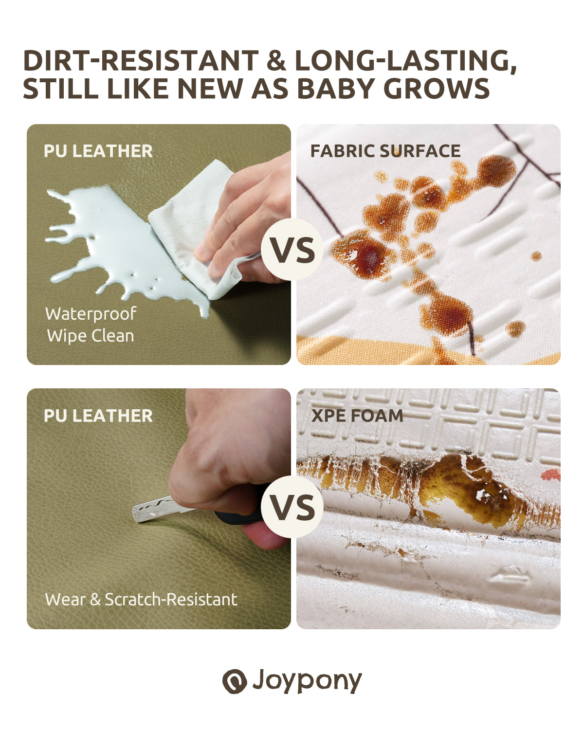 50x50 Baby Play Mat - Extra Thick Waterproof Vegan Leather, Soft and Easy-to-Clean Floor Mat for Crawling & Play