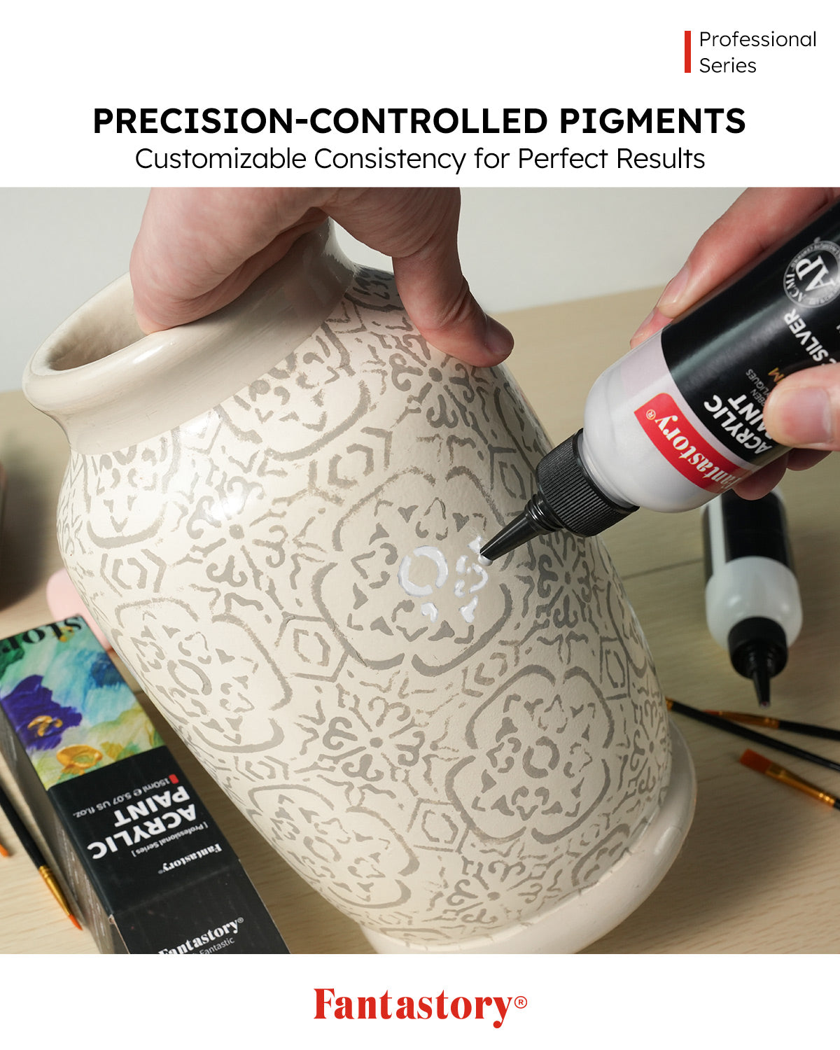 Fantastory Pure-Pigment Pro Acrylic -Yellow (150ml/5oz) - Maximum Coverage + Precise Color Rendition, Professional Formula for Canvas/Wood/Clay/Fabric/Glaze