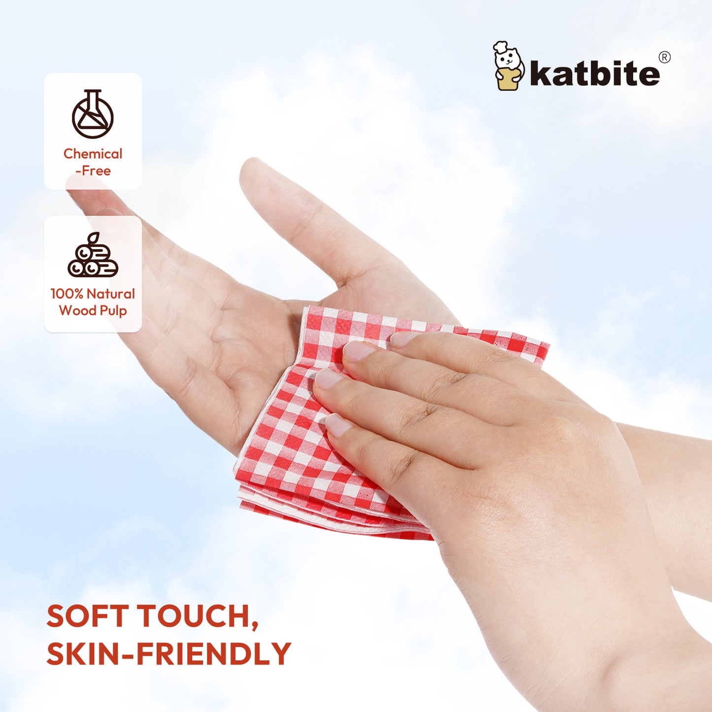 Katbite Disposable Paper Napkins Gingham Red and White, 6.5 inch, 50 Pcs