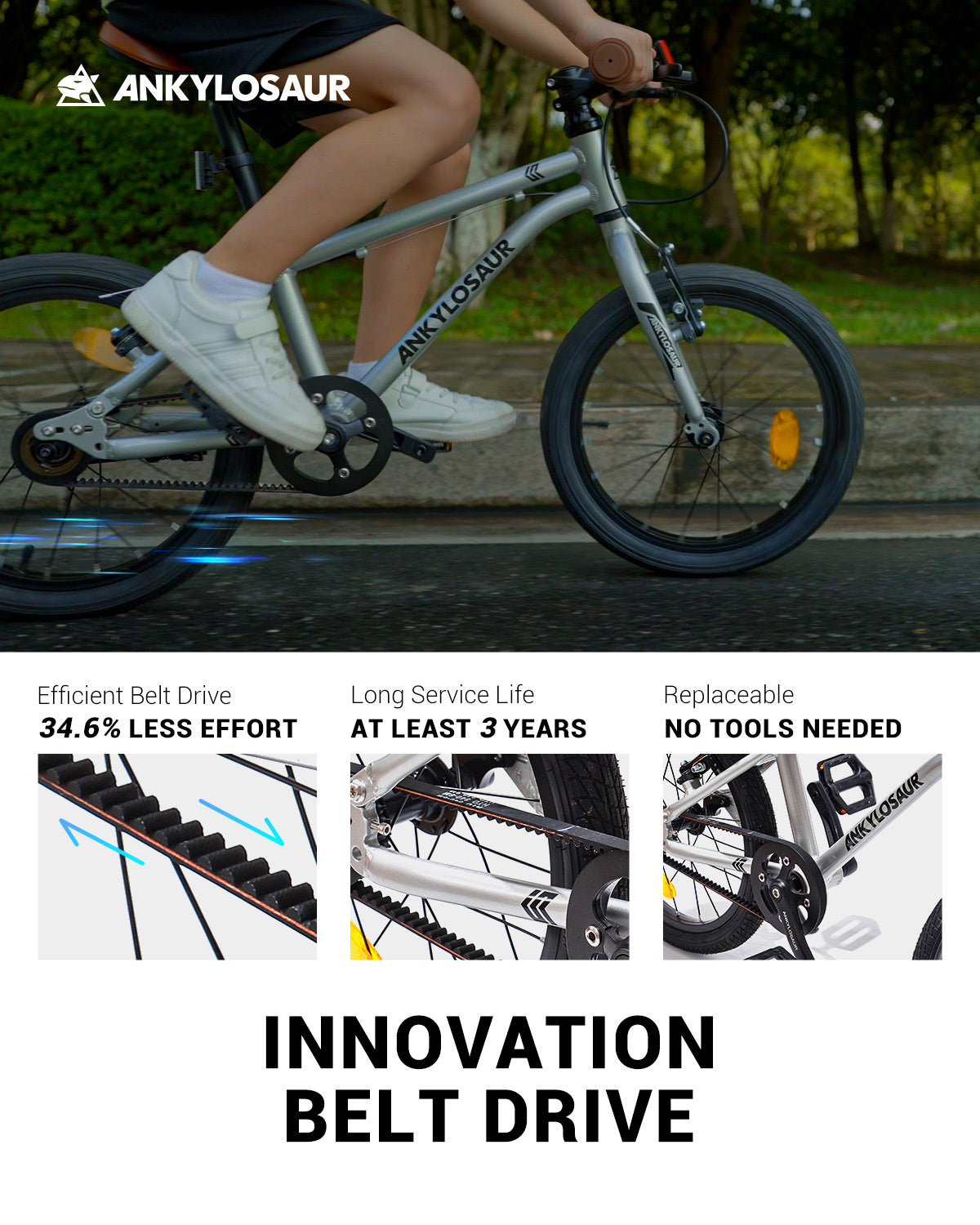 ANKLOSAUR 16" Kids Bike – Lightweight, Dual-Brake Bicycle for Ages 4-12, Black
