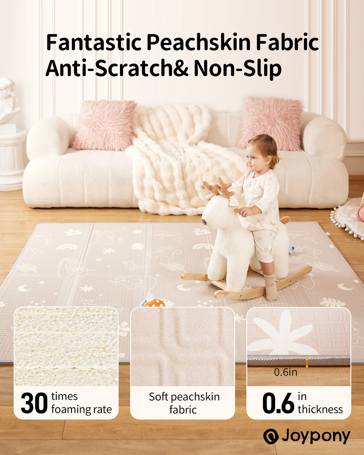 Joypony Baby Play Mat, 50x50 Inch Waterproof Reversible Foam Crawling Mat
