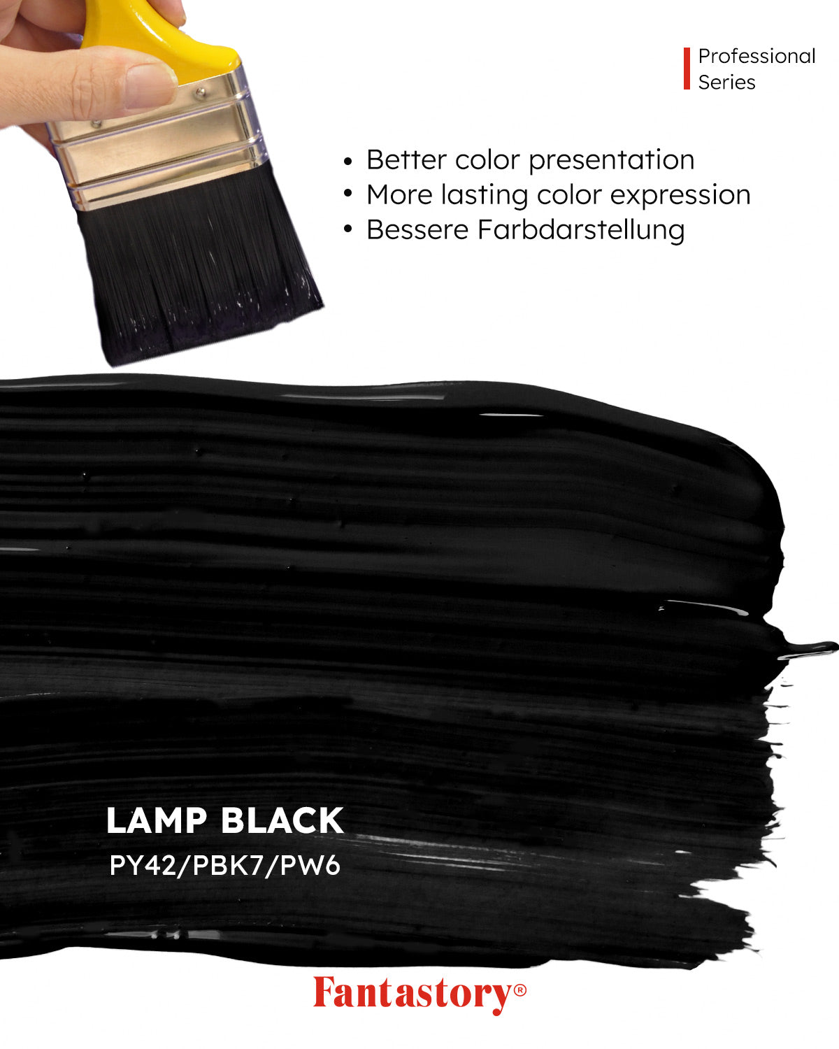 Fantastory Precision-Pro Acrylic Paint - Black (150ml/5oz) - Lab-Tested Color Accuracy + Superior Coverage, Professional Choice for Canvas/Wood/Clay/Textile/Pottery