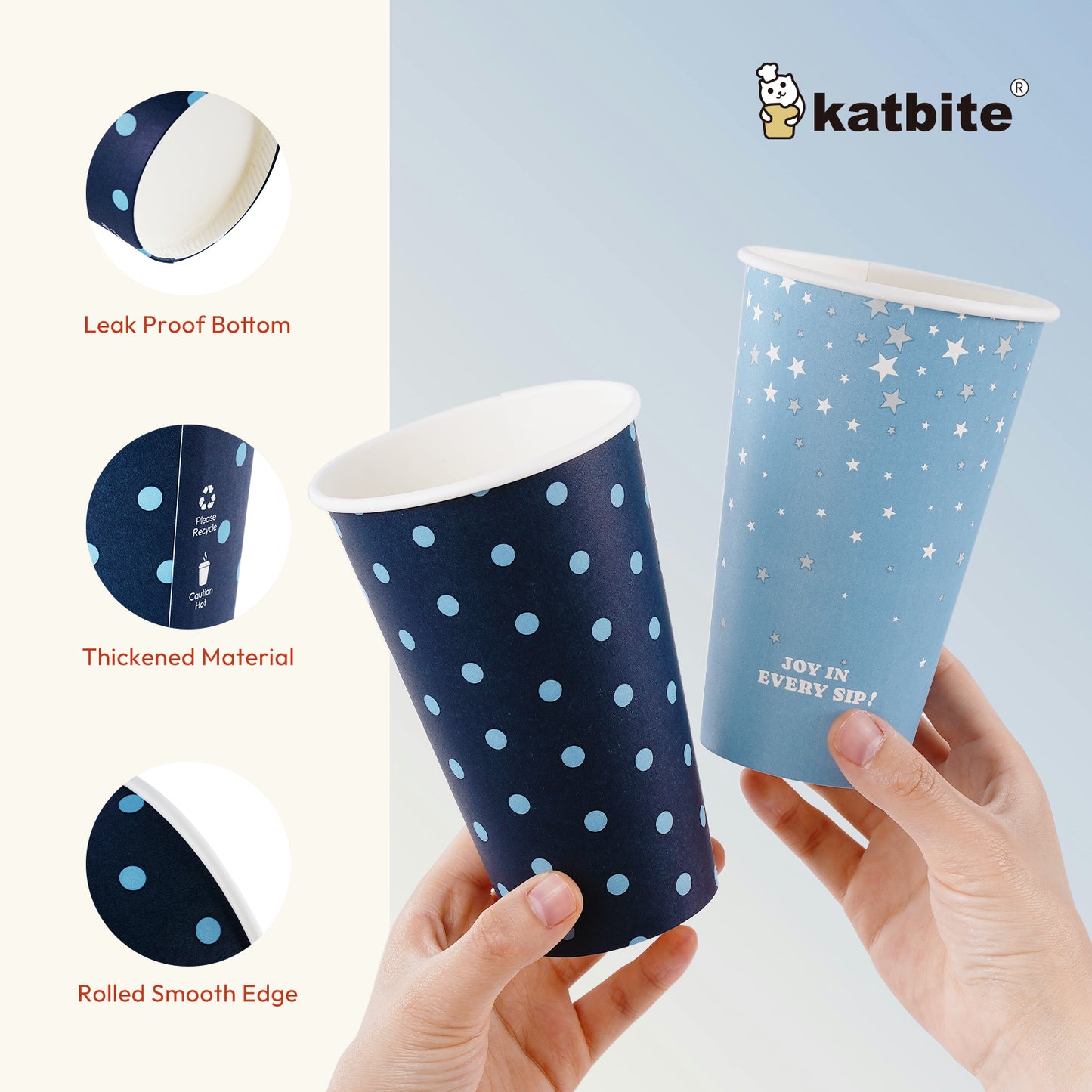 Katbite Biodegradable Eco-Friendly Disposable Paper Cups, 16 oz, 60 Count for Hot/Cold Beverages