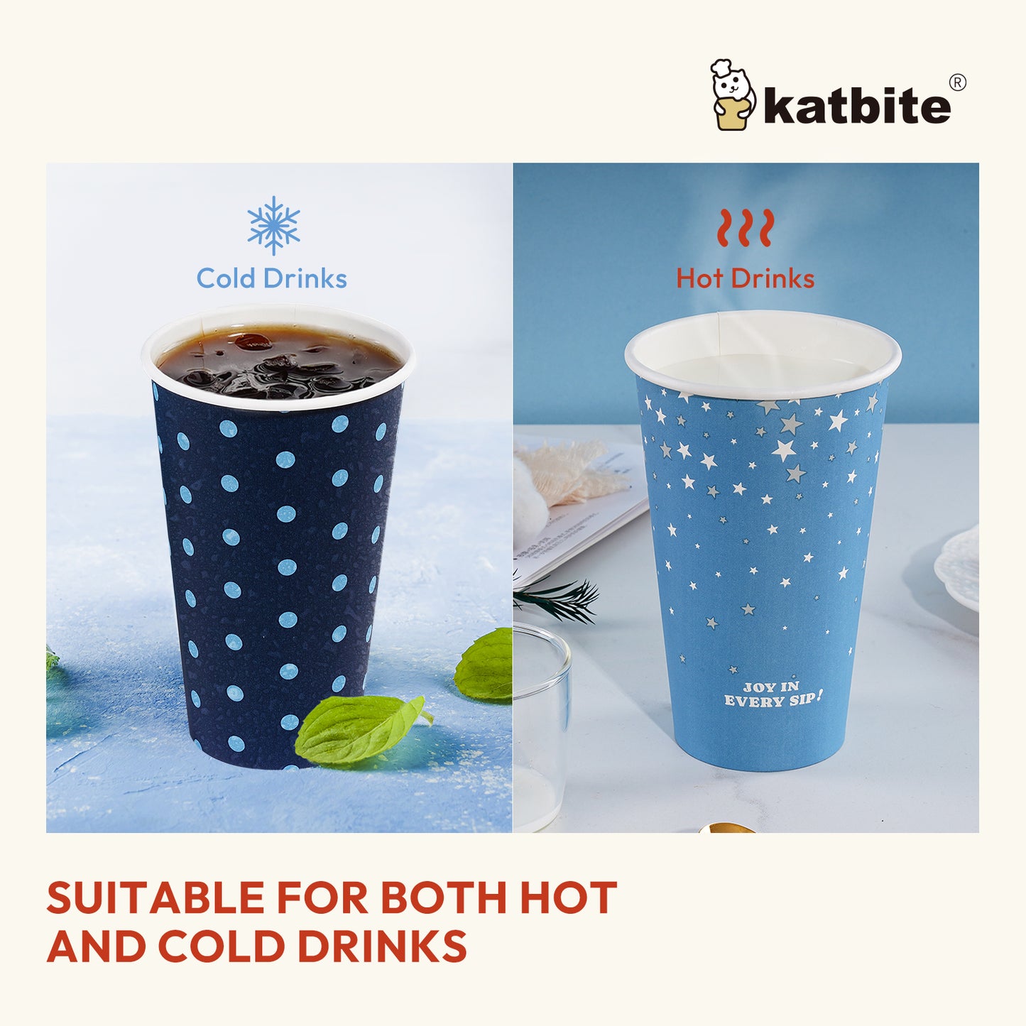 Katbite Biodegradable Eco-Friendly Disposable Paper Cups, 16 oz, 60 Count for Hot/Cold Beverages