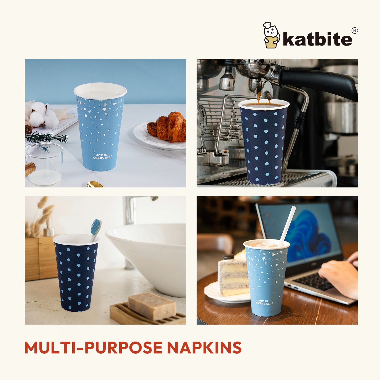 Katbite Biodegradable Eco-Friendly Disposable Paper Cups, 16 oz, 60 Count for Hot/Cold Beverages