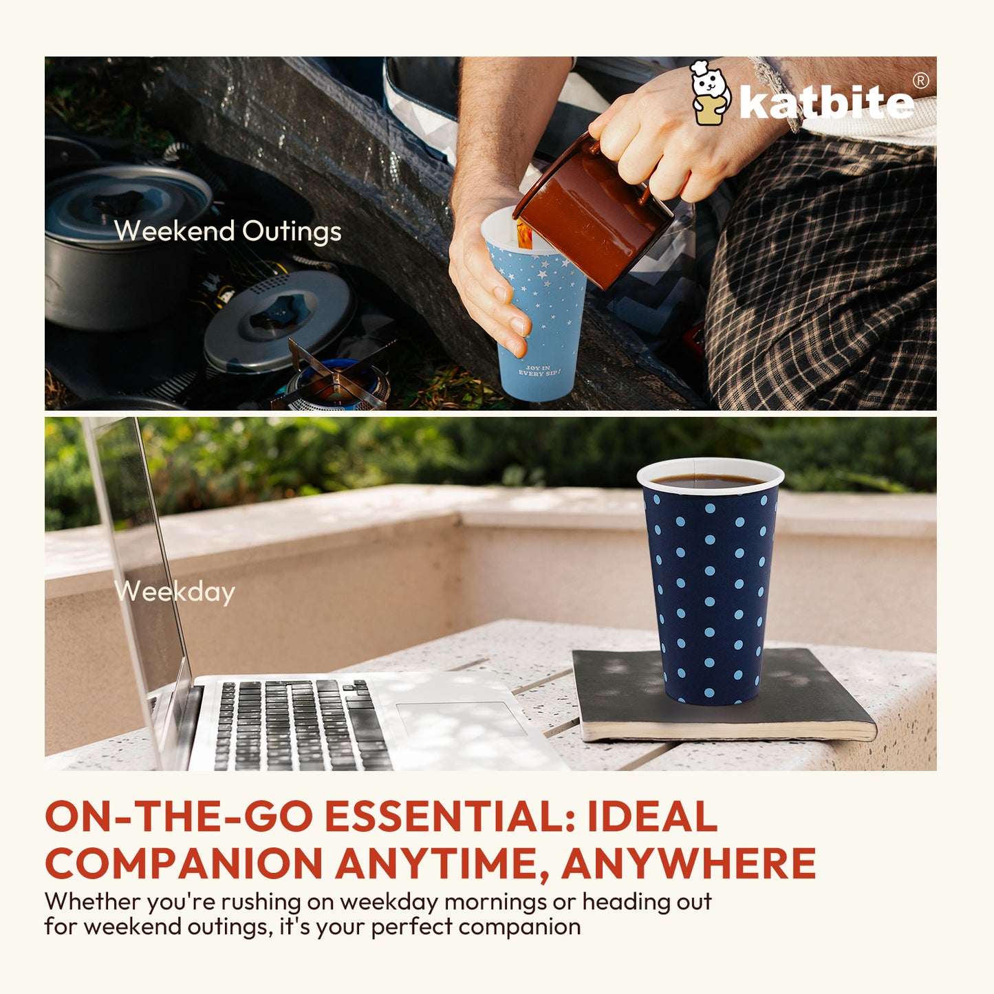 Katbite Biodegradable Eco-Friendly Disposable Paper Cups, 16 oz, 60 Count for Hot/Cold Beverages