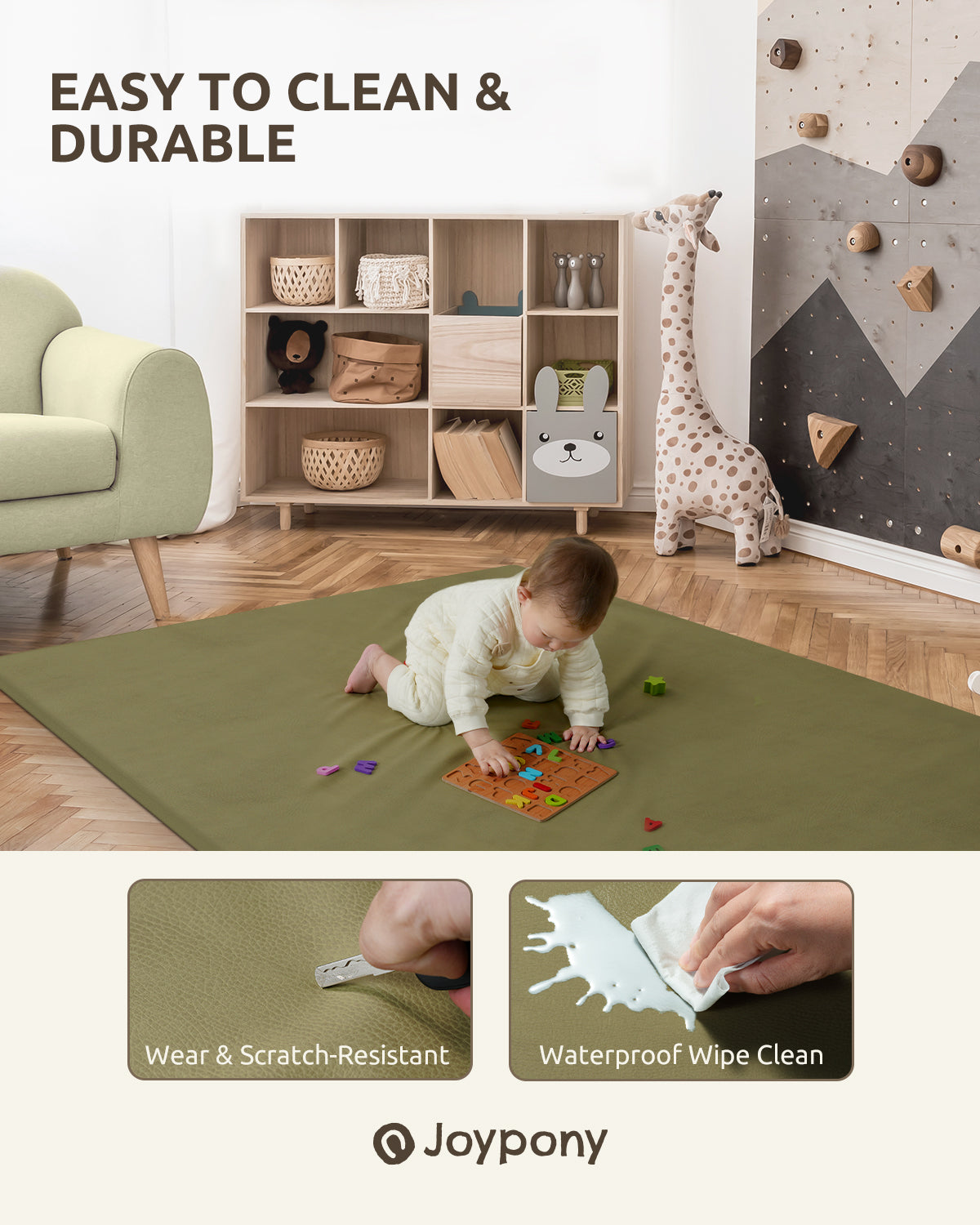 50x50 Baby Play Mat - Extra Thick Waterproof Vegan Leather, Soft and Easy-to-Clean Floor Mat for Crawling & Play