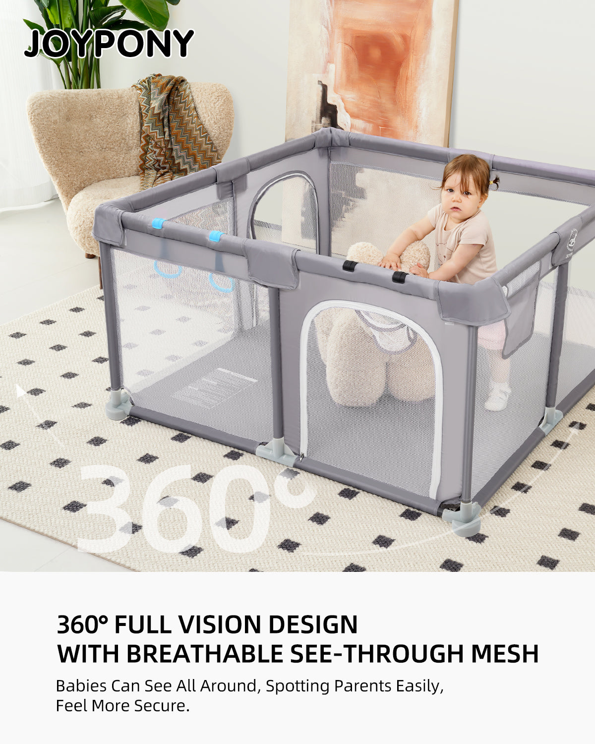 Joypony Extra Large Baby Playpen - Babies and Toddlers Playard and Activity Center (50x50x27 inch)