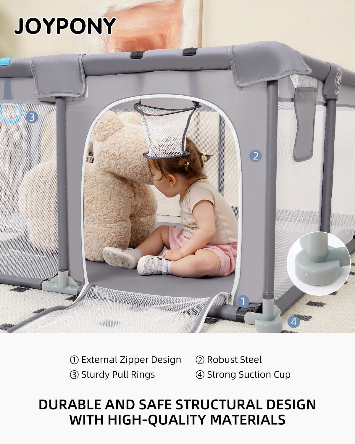 Joypony Extra Large Baby Playpen - Babies and Toddlers Playard and Activity Center (50x50x27 inch)