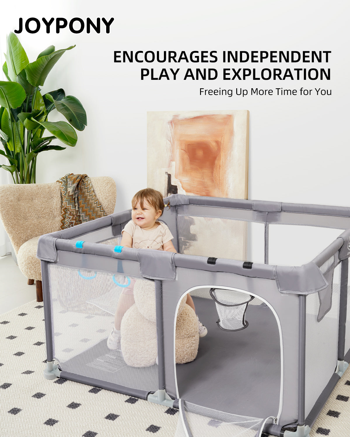 Joypony Extra Large Baby Playpen - Babies and Toddlers Playard and Activity Center (50x50x27 inch)