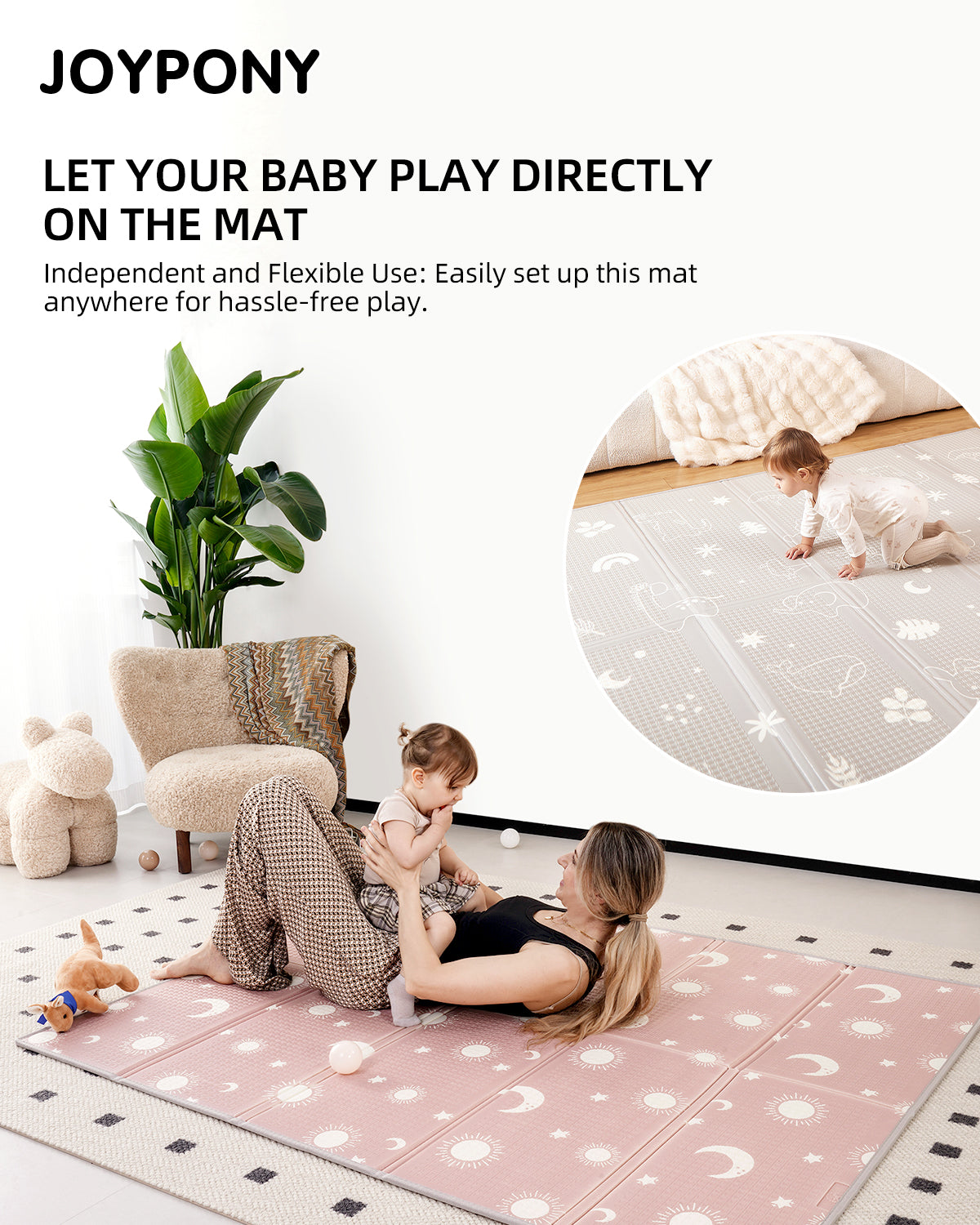 Joypony Large Baby Playpen with Mat, 50 x 50 x 27 in, Breathable Mesh, Anti-Slip Base