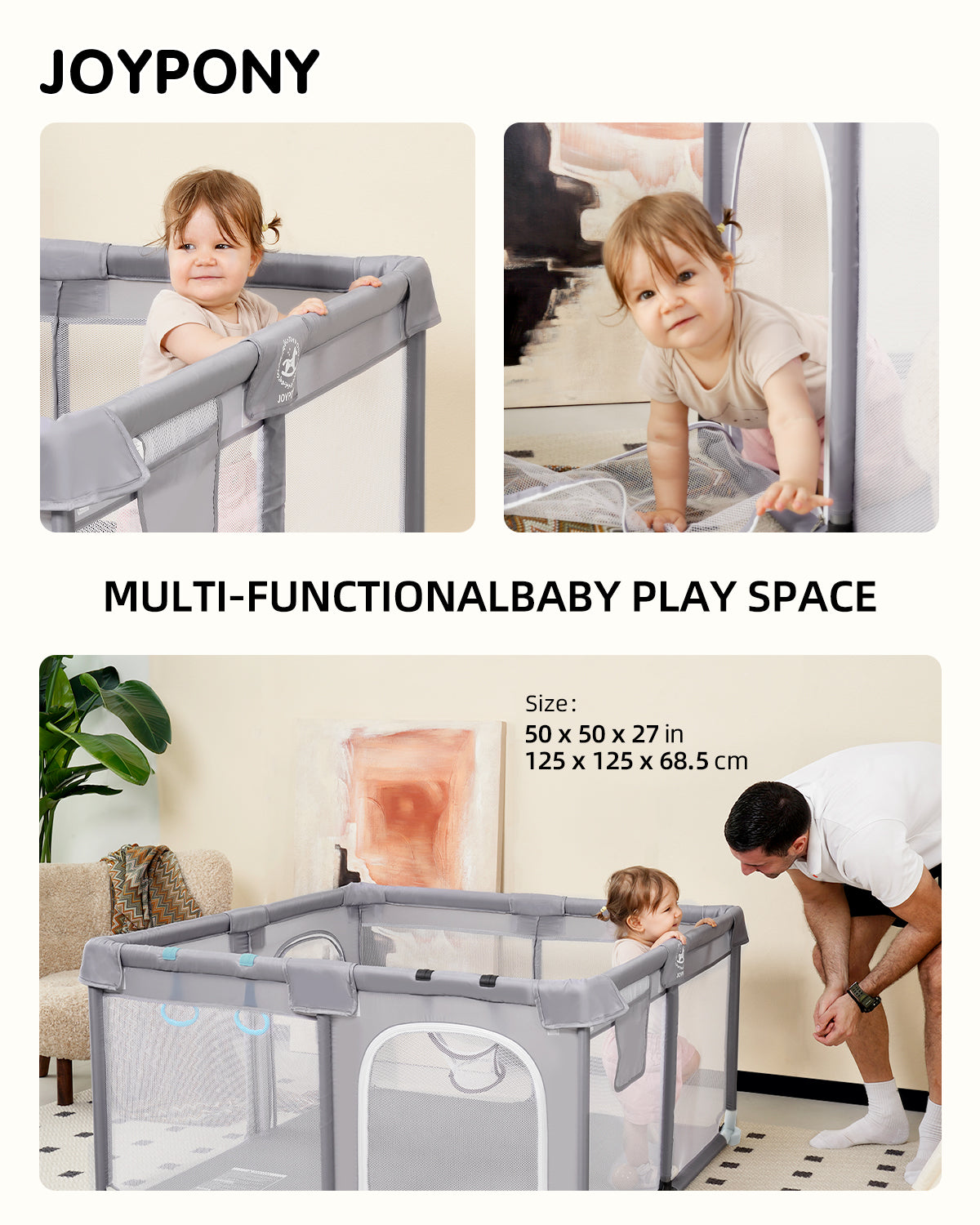 Joypony Extra Large Baby Playpen - Babies and Toddlers Playard and Activity Center (50x50x27 inch)