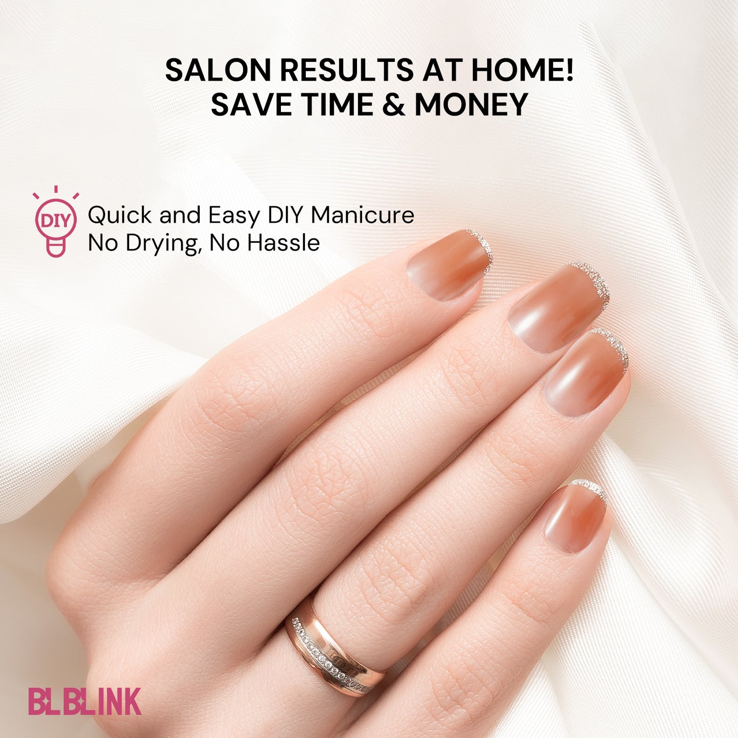 BLBLINK French Press-On Nails, 24PCS Square Shape with Gradient Sparkling Edge, Salon-Quality Finish