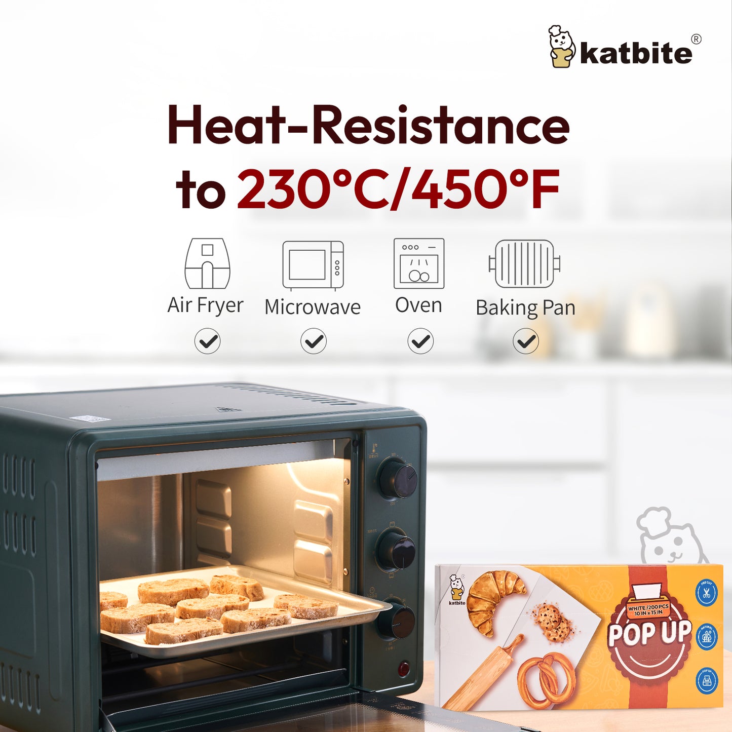 Katbite 200-Count 10x15 Inch Pop-Up Parchment Paper Sheets: Compact, Heavy Duty, Non-Stick