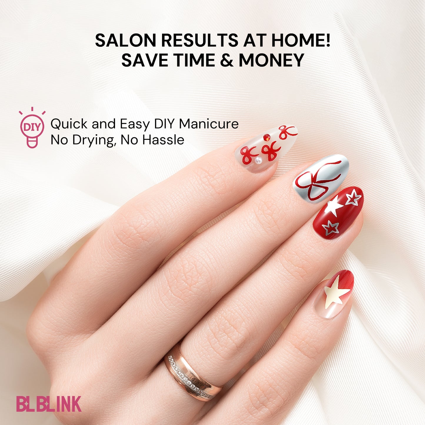 BLBLINK Multicolor Almond Press-On Nails, 24pcs – Medium Length, Glamnetic Fake Nails