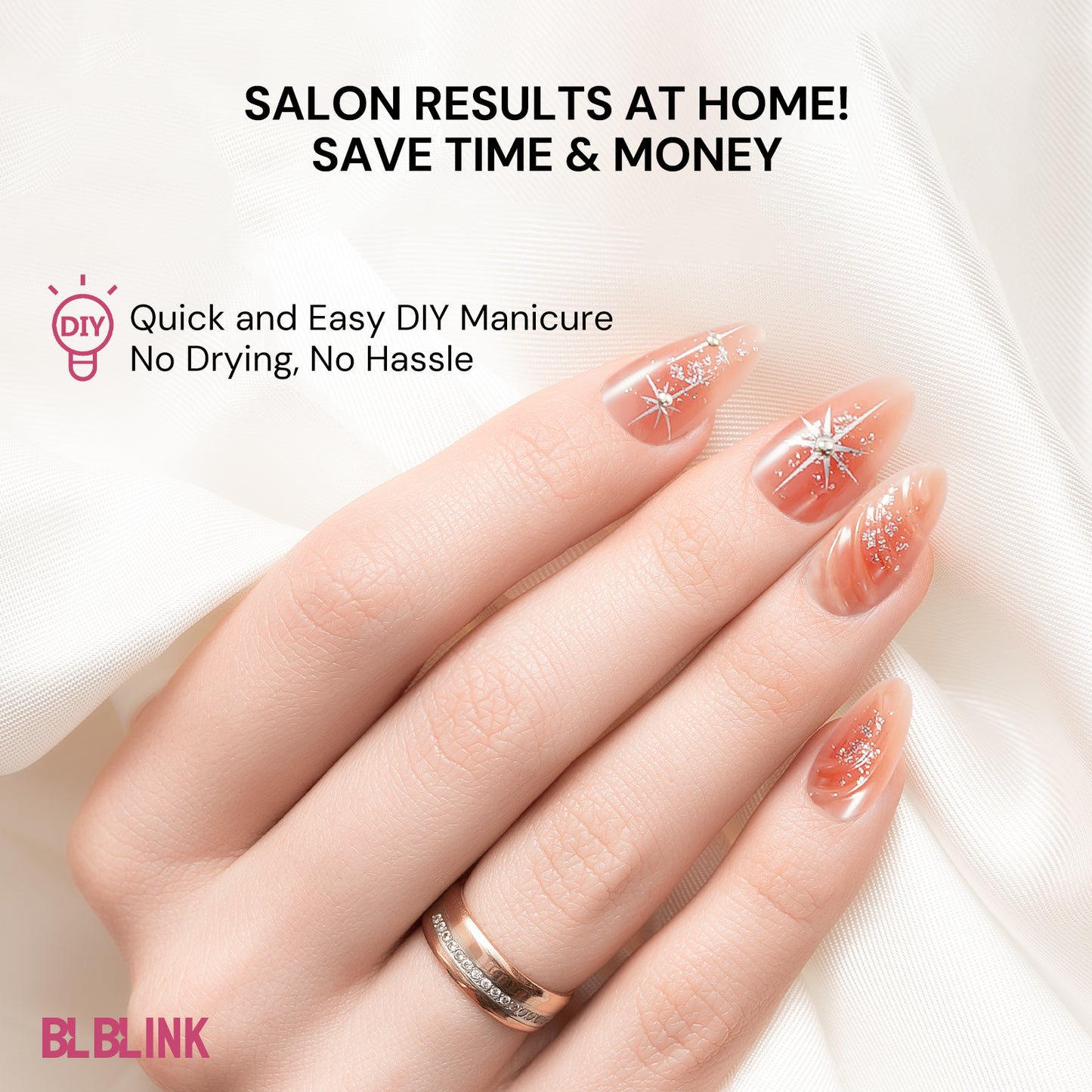 BLBLINK 3D Press-On Nails, 24PCS Almond Shape with Bow and Pearl Design, Reusable & Elegant Look