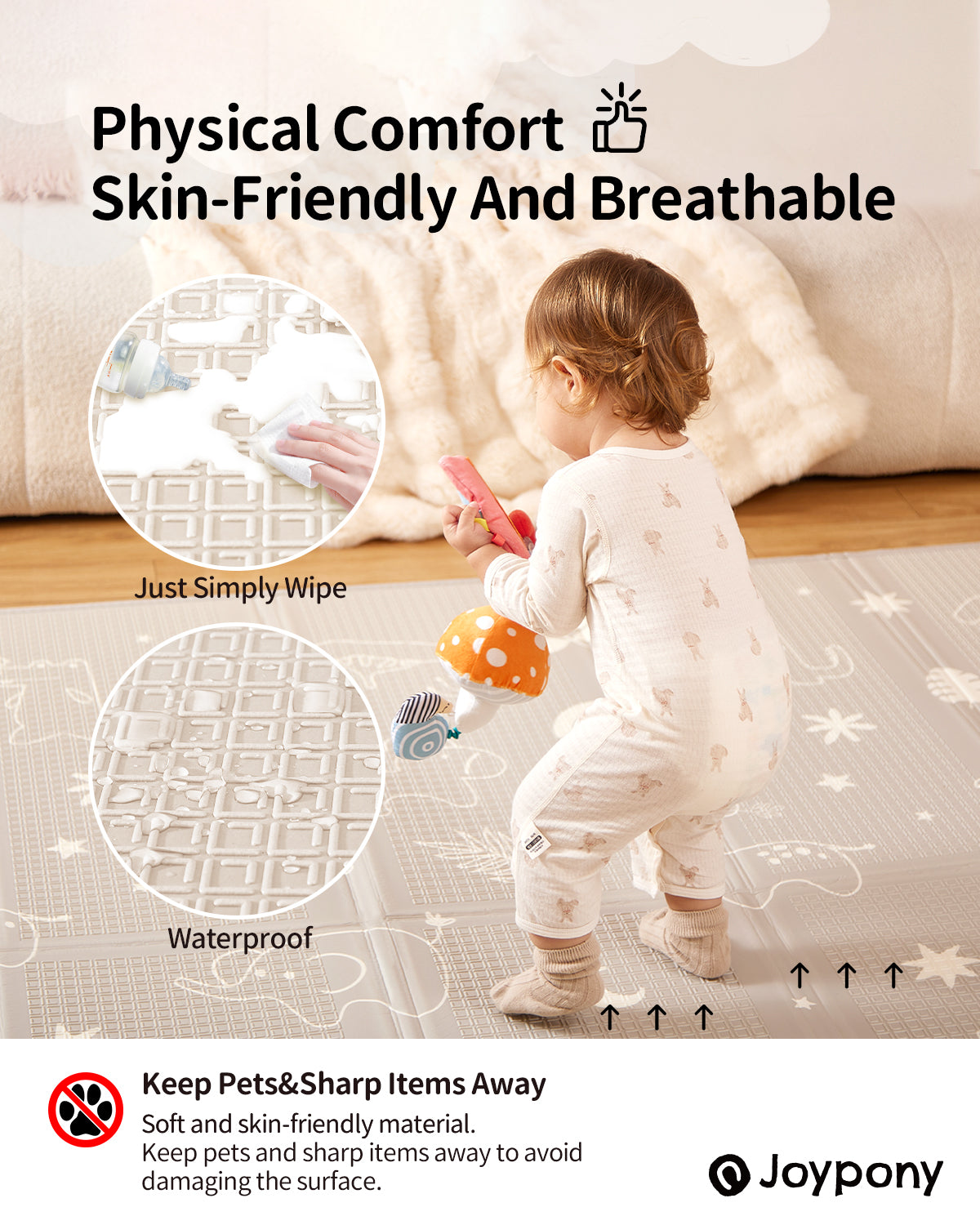 Joypony Baby Play Mat, 50x50 Inch Waterproof Reversible Foam Crawling Mat