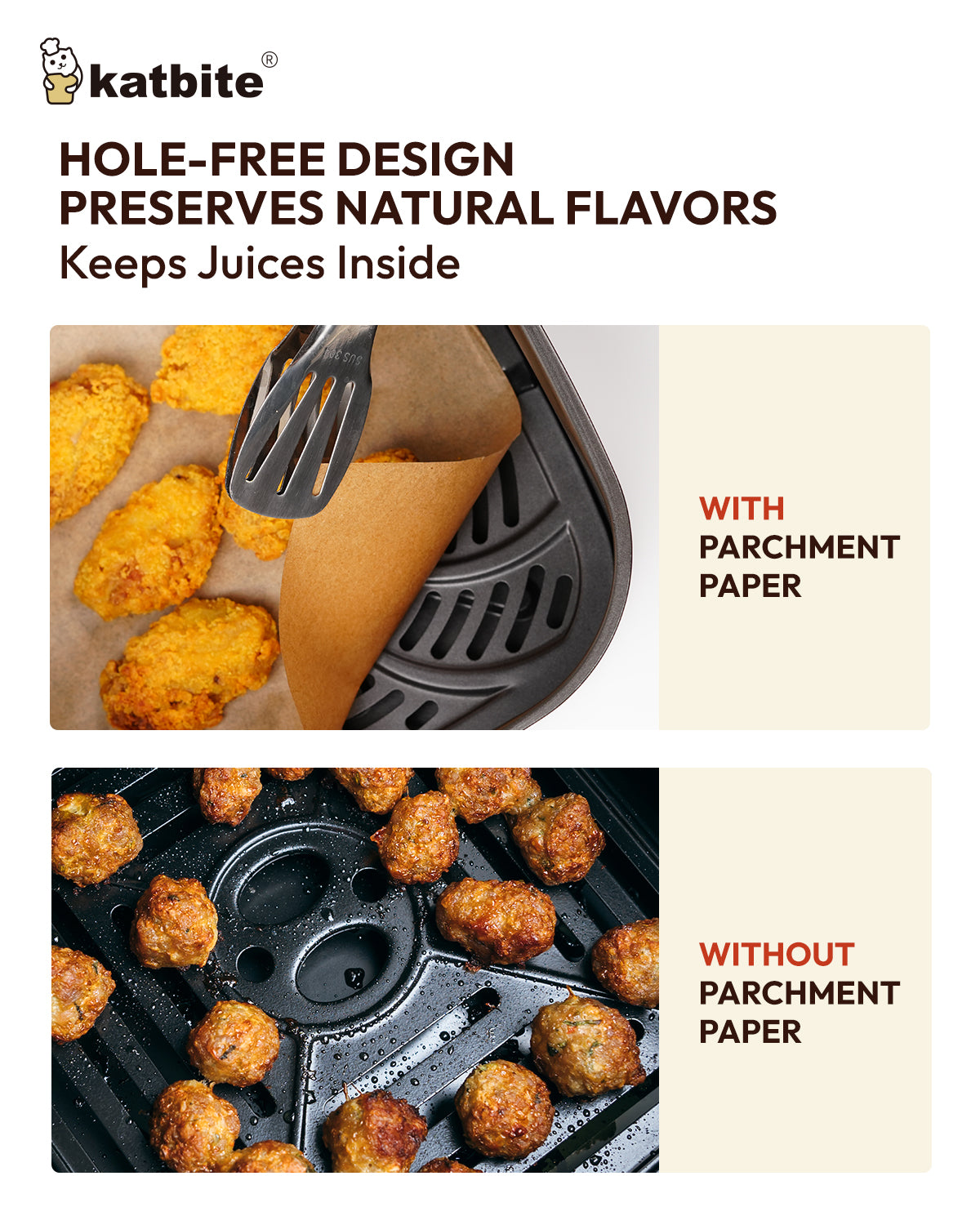 Katbite Air Fryer Paper Liners 9x11 Inch, 100 Pcs Disposable Non-Stick Sheets, Oil Resistant Basket Liners for XL Air Fryer & Toaster Oven